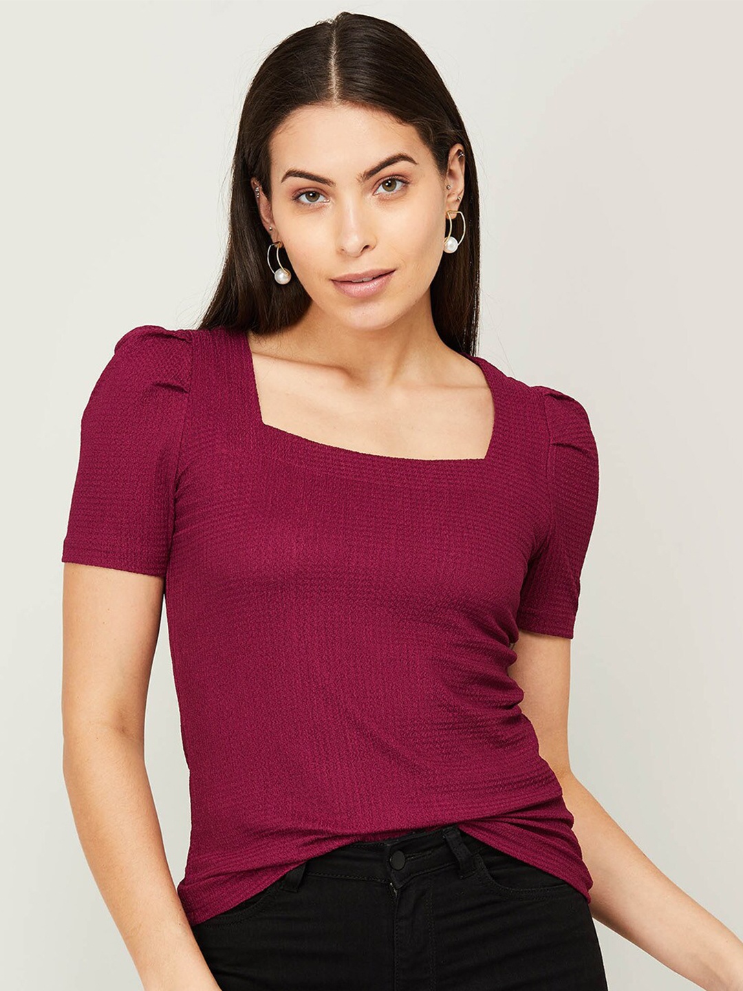 

CODE by Lifestyle Maroon Square Neck Top
