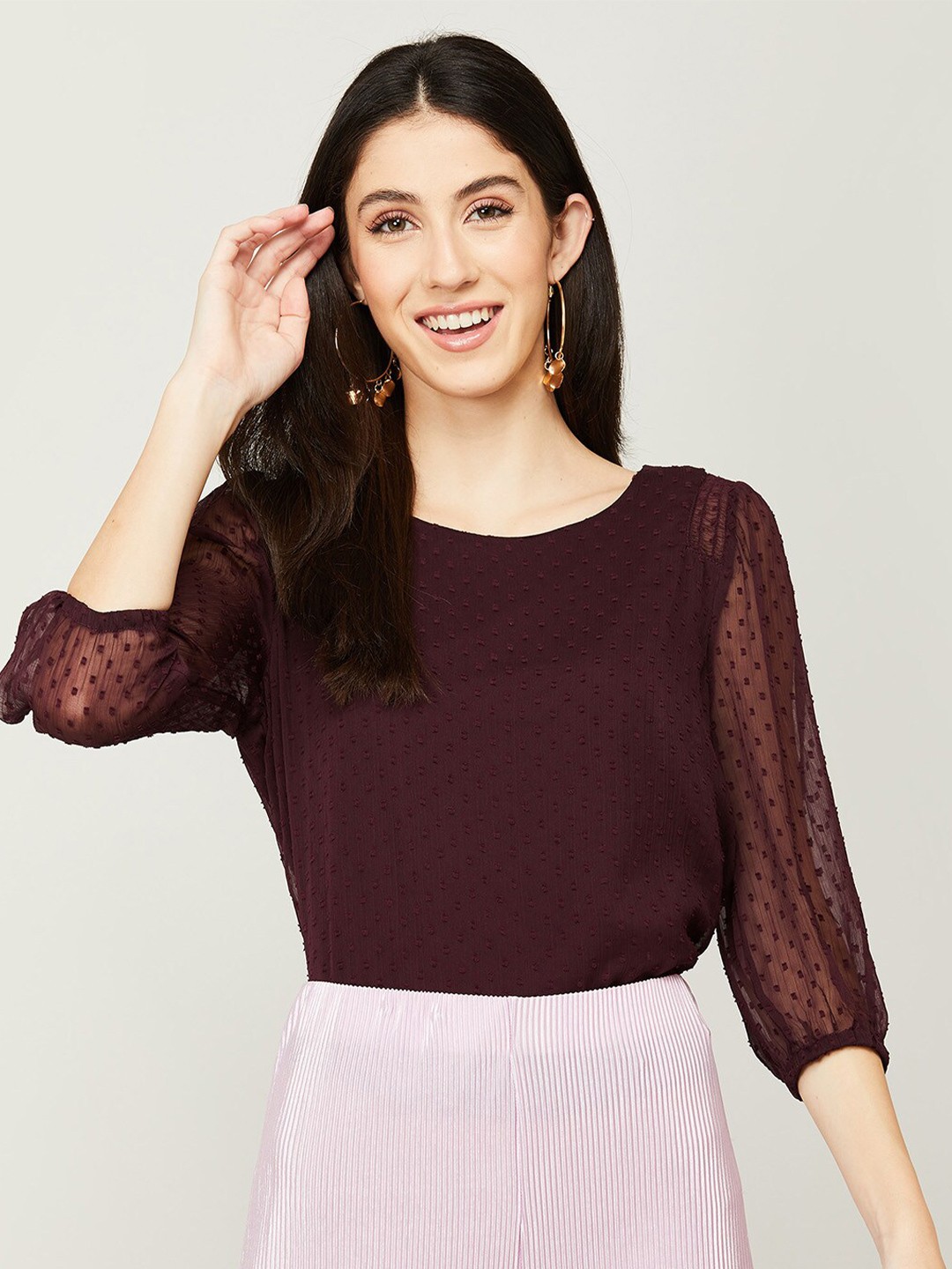 

CODE by Lifestyle Women Maroon Self Design Top