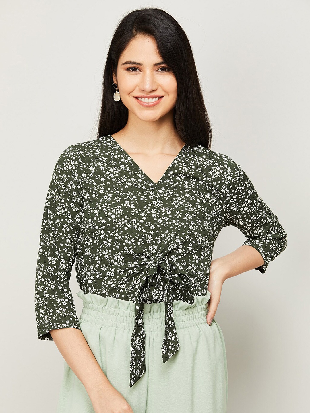 

CODE by Lifestyle Women Green Polyester Floral Print Top
