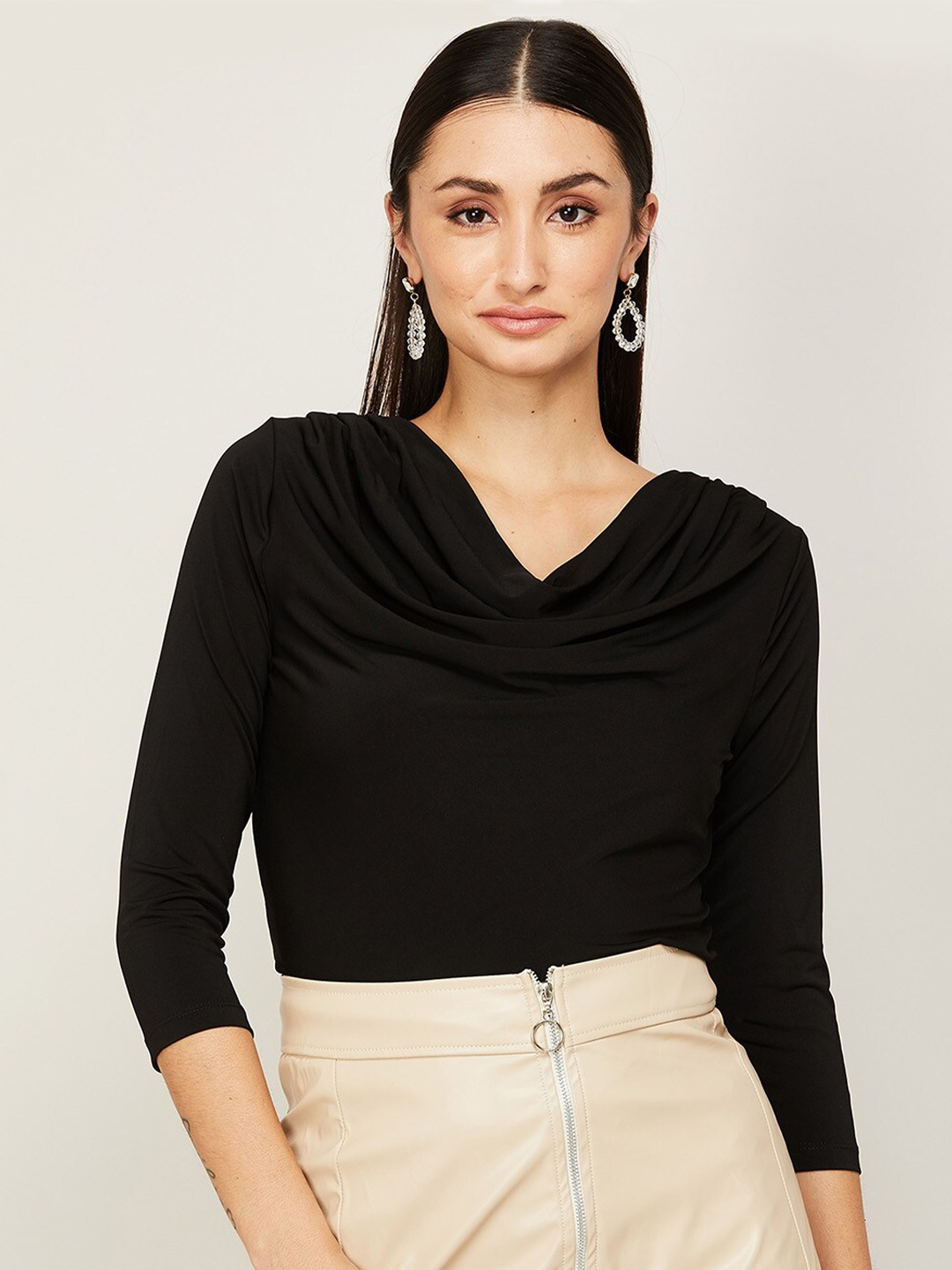 

CODE by Lifestyle Black Cowl Neck Solid Top