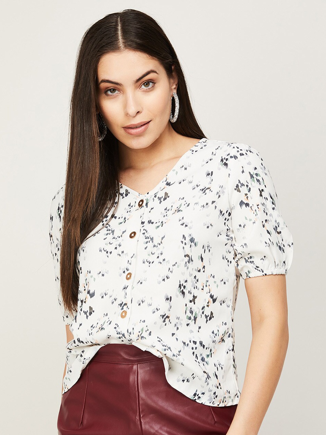 

CODE by Lifestyle Beige & Black Printed Polyester Top