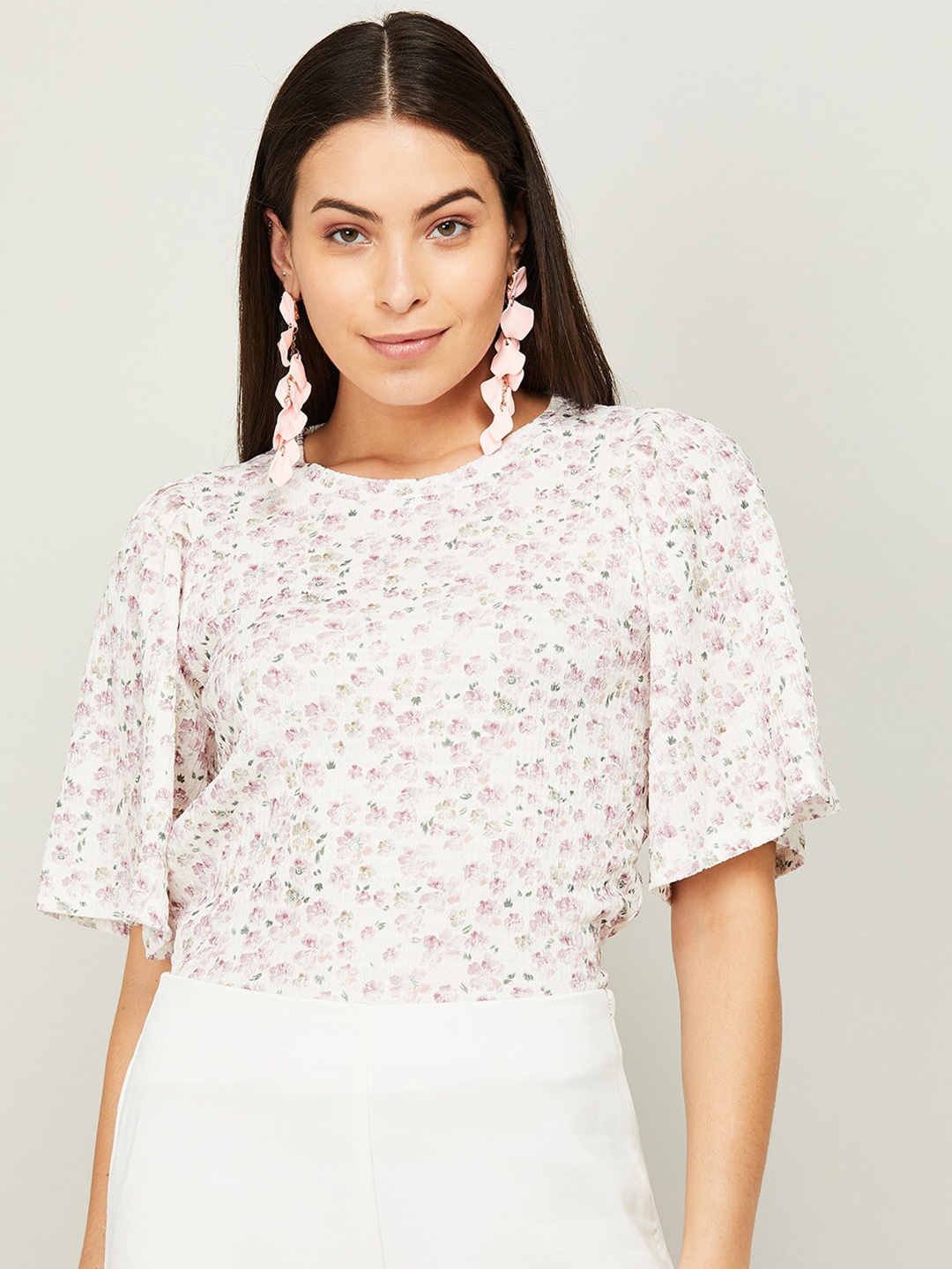 

CODE by Lifestyle Women White Floral Print Top