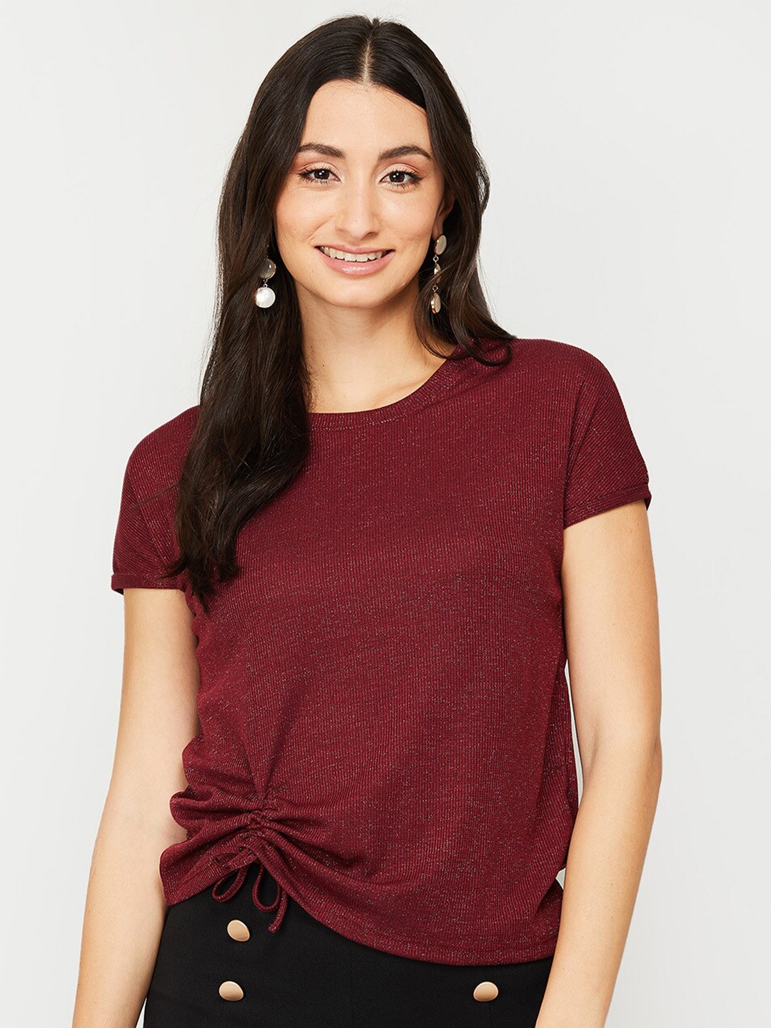 

CODE by Lifestyle Women Maroon Round Neck Top
