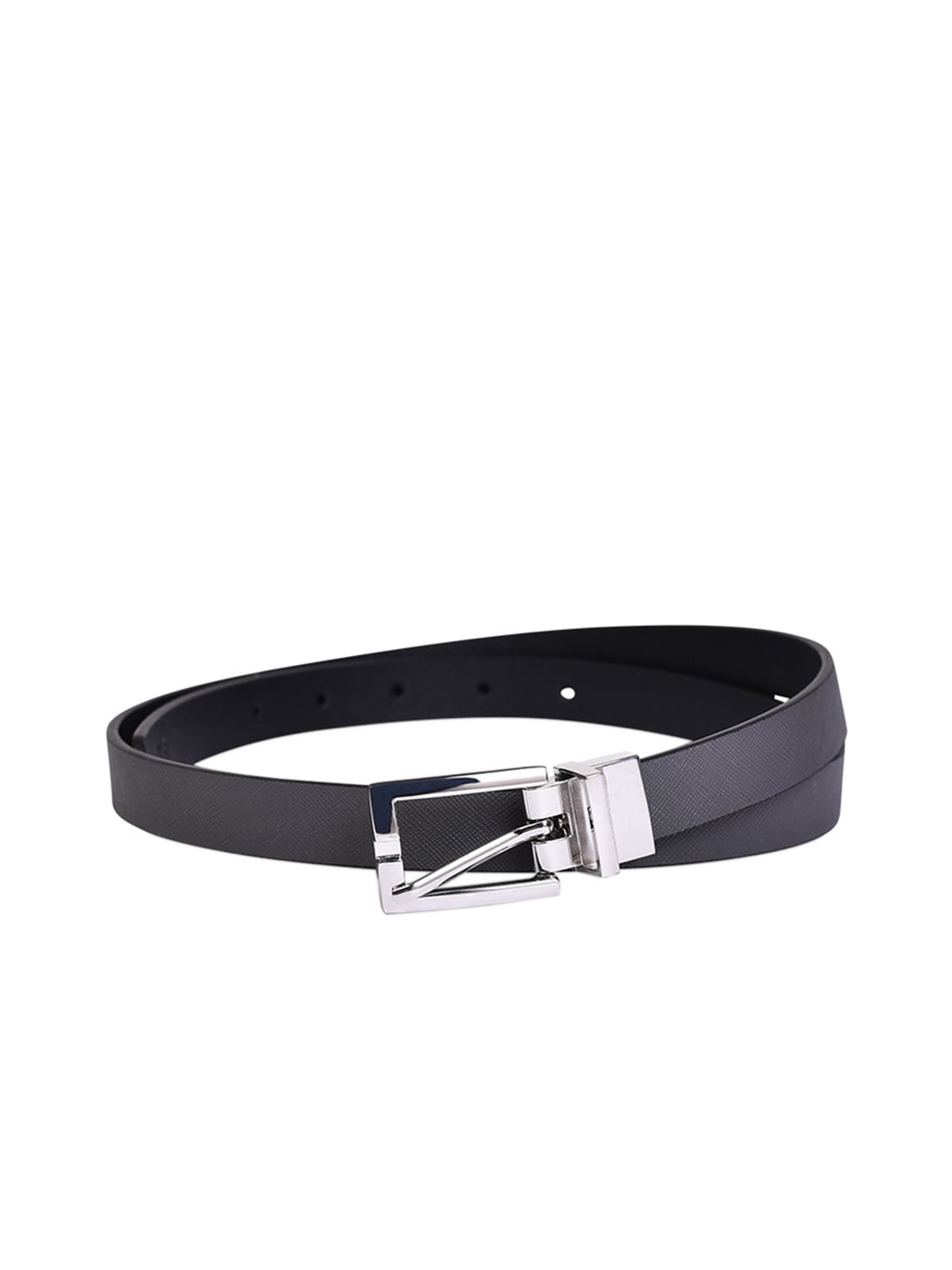 

Belwaba Women Metallic Gunmetal-Toned Textured Reversible PU Belt