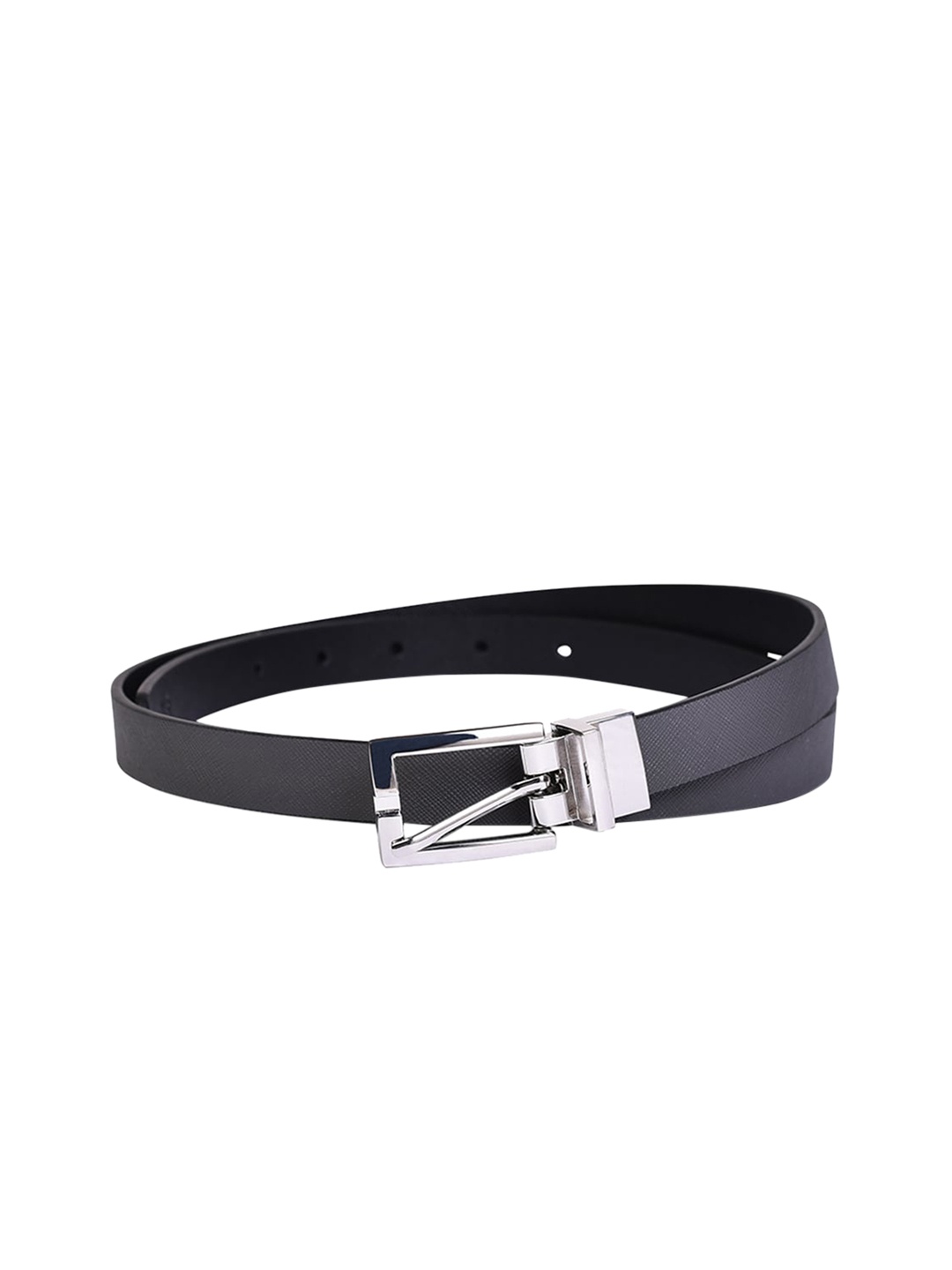 

Belwaba Women Black Silver-Toned Textured PU Belt