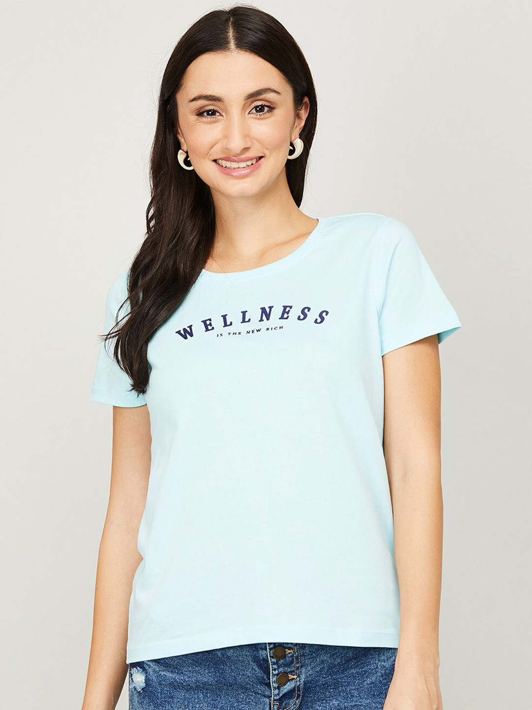 

Fame Forever by Lifestyle Blue & Navy Blue Print Pure Cotton Top