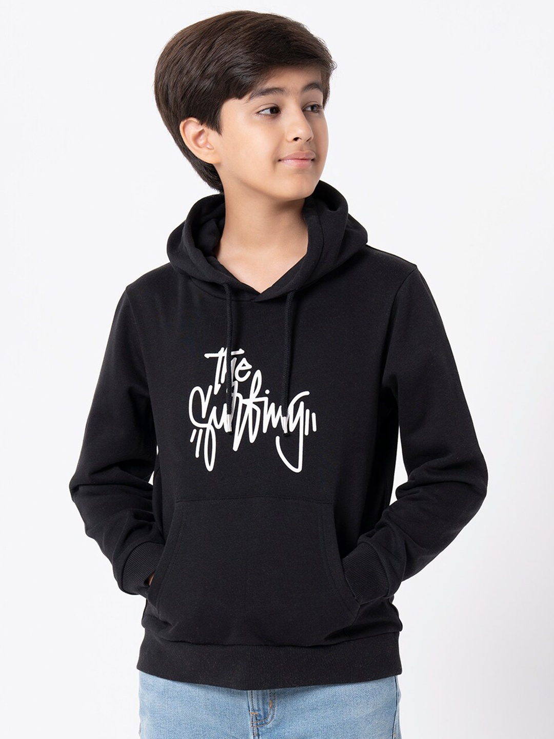 

Red Tape Unisex Kids Black Printed Hooded Sweatshirt
