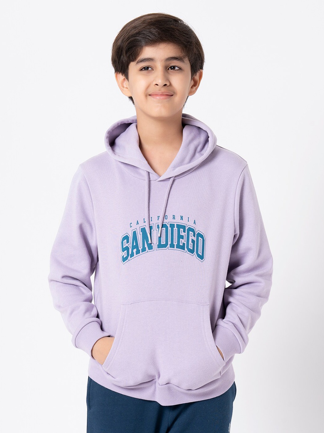 

Red Tape Kids Purple Printed Hooded Sweatshirt