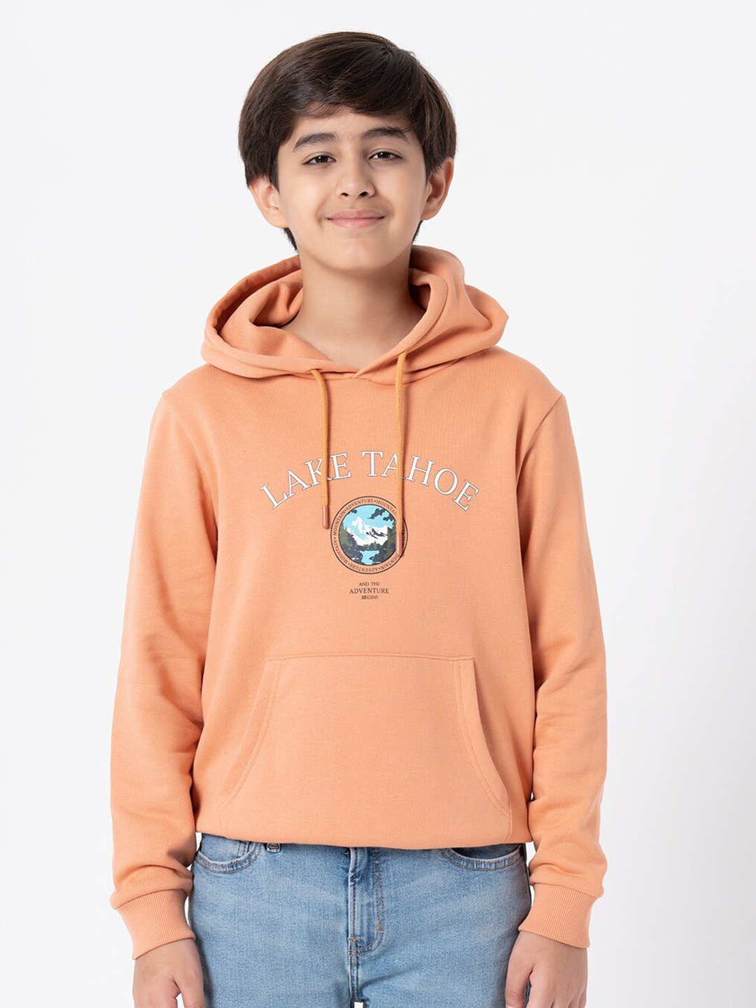 

Red Tape Kids Orange Printed Hooded Sweatshirt