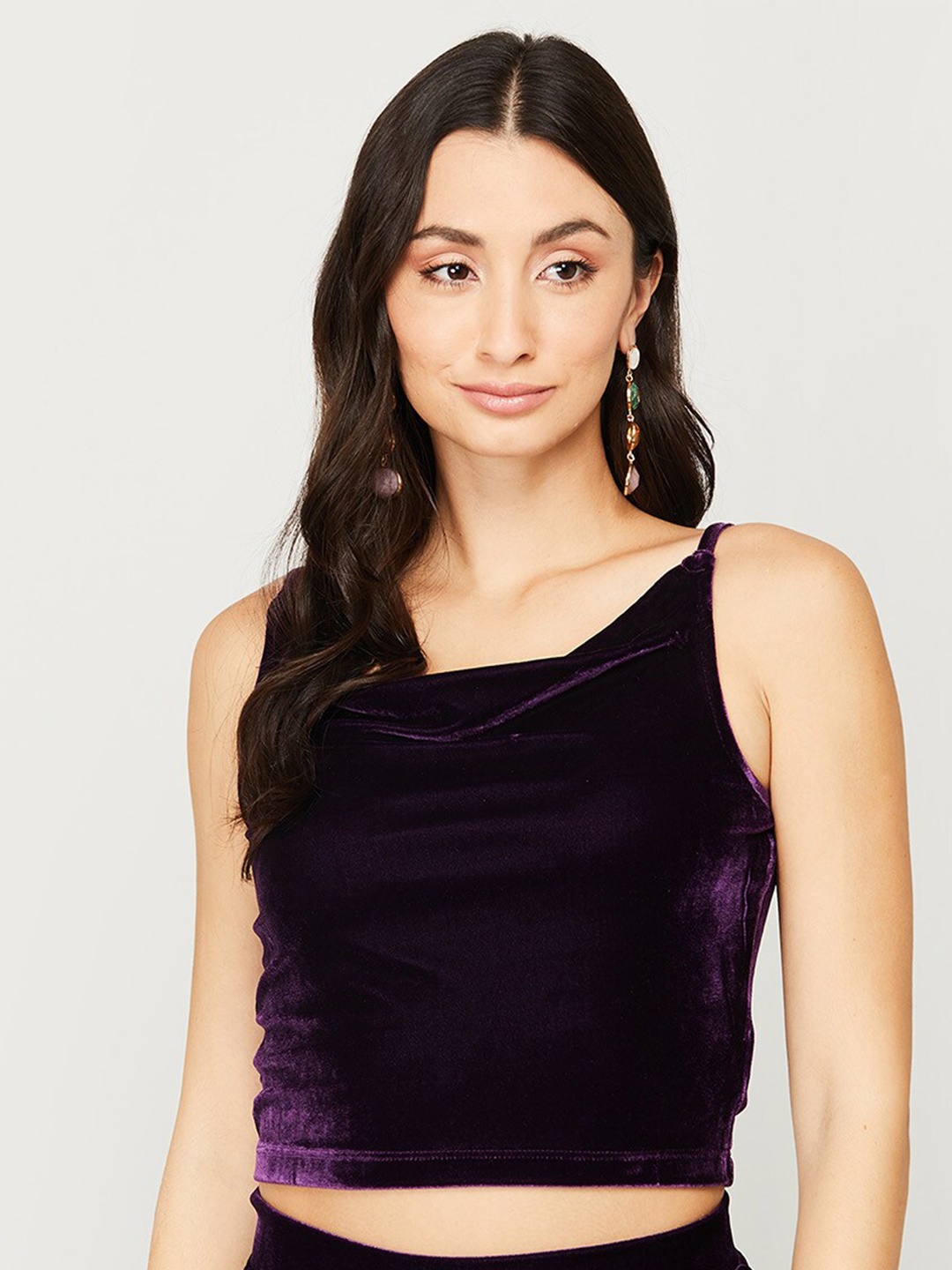 

Ginger by Lifestyle Women Purple Solid Shoulder Straps Crop Top