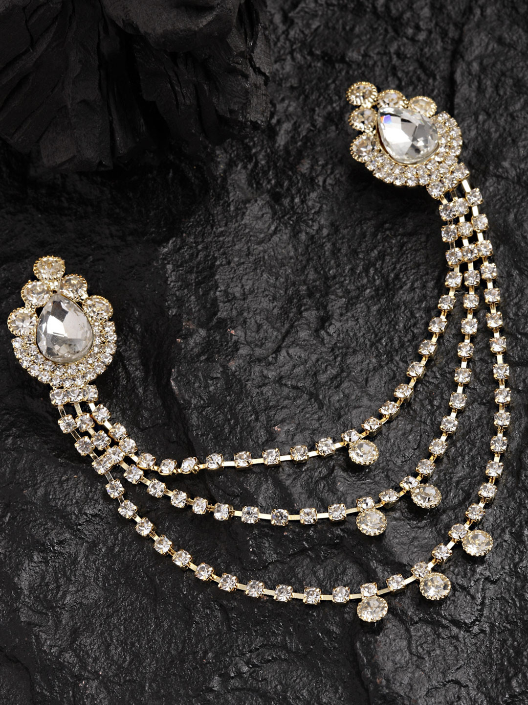

Sanjog Unisex Gold-Toned White Stone Studded Brooch Layered With Chain