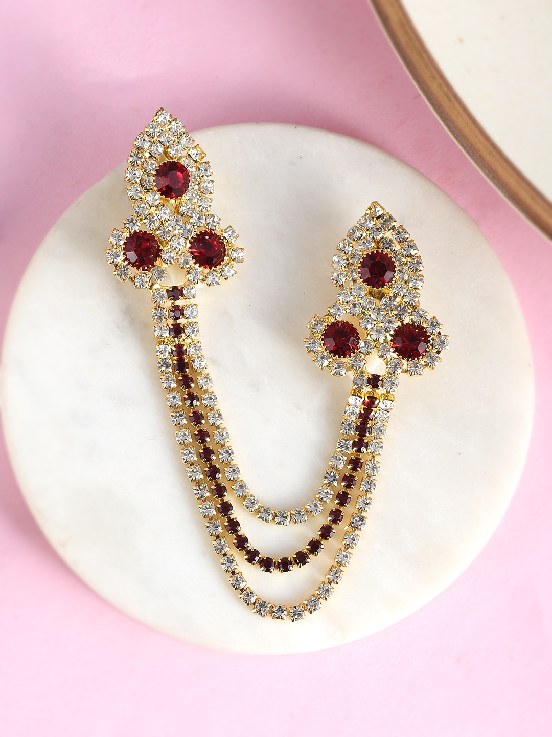 

Sanjog Gold-Toned & Maroon Stone-Studded Chain Coat Brooch Lapel Pin