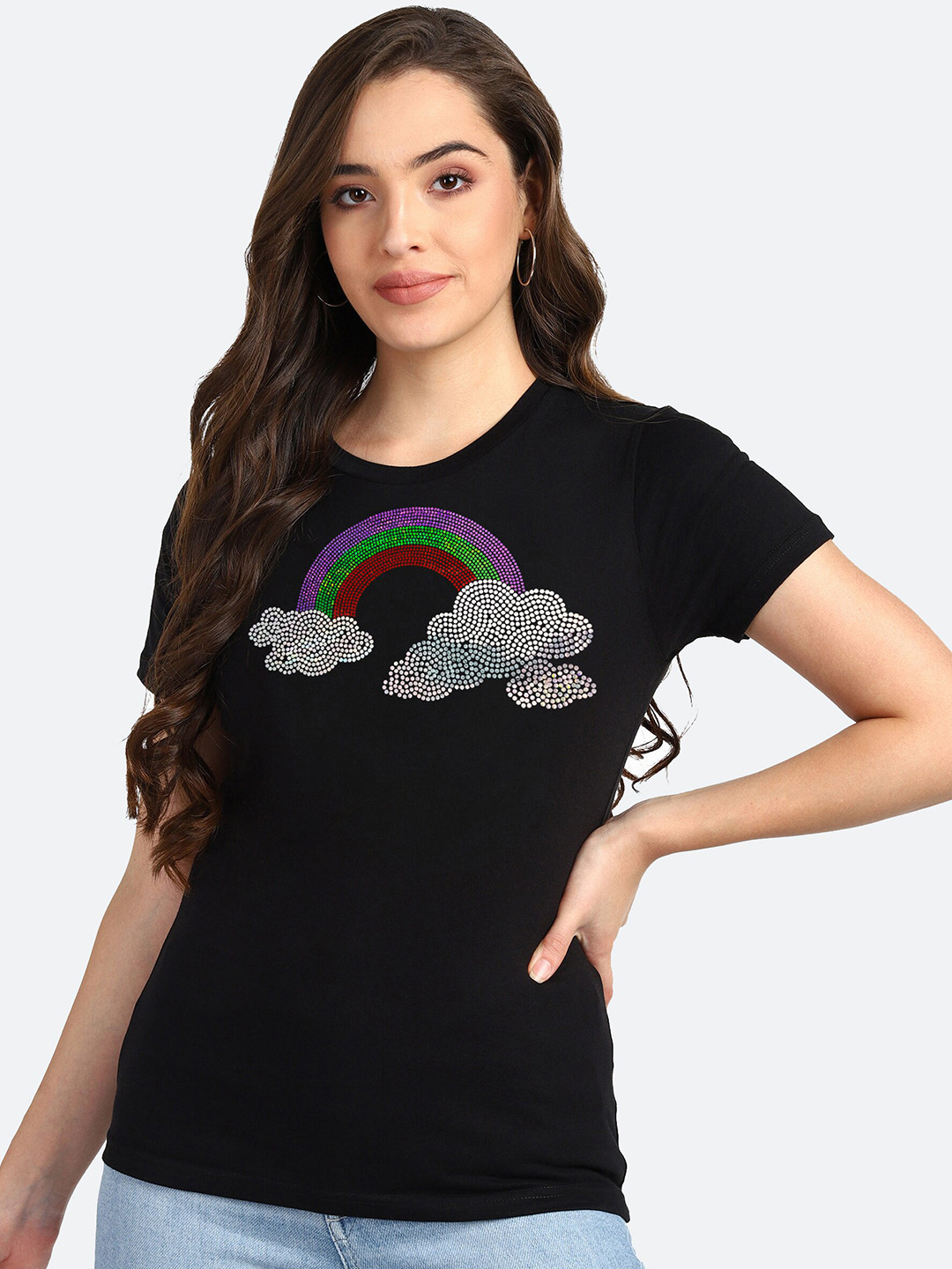 

shashvi Women Black embellished Round Neck T-shirt