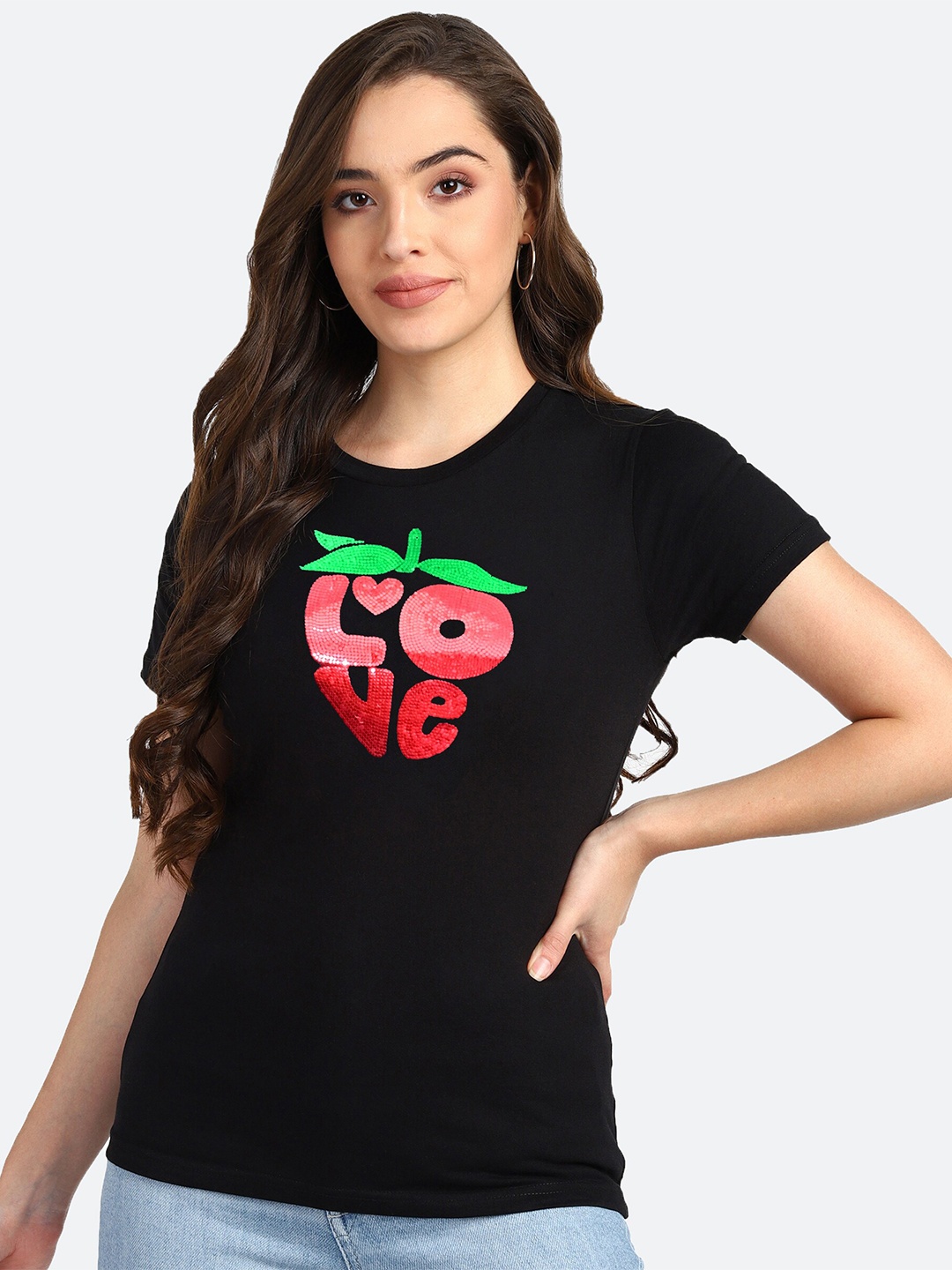 

shashvi Women Black Typography Printed T-shirt