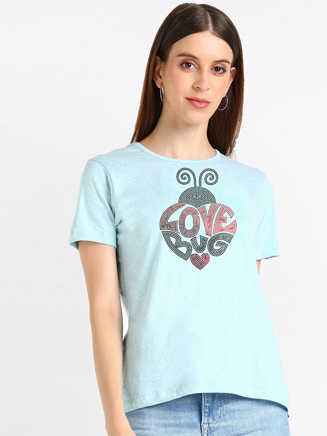 

shashvi Women Turquoise Blue Printed T-shirt