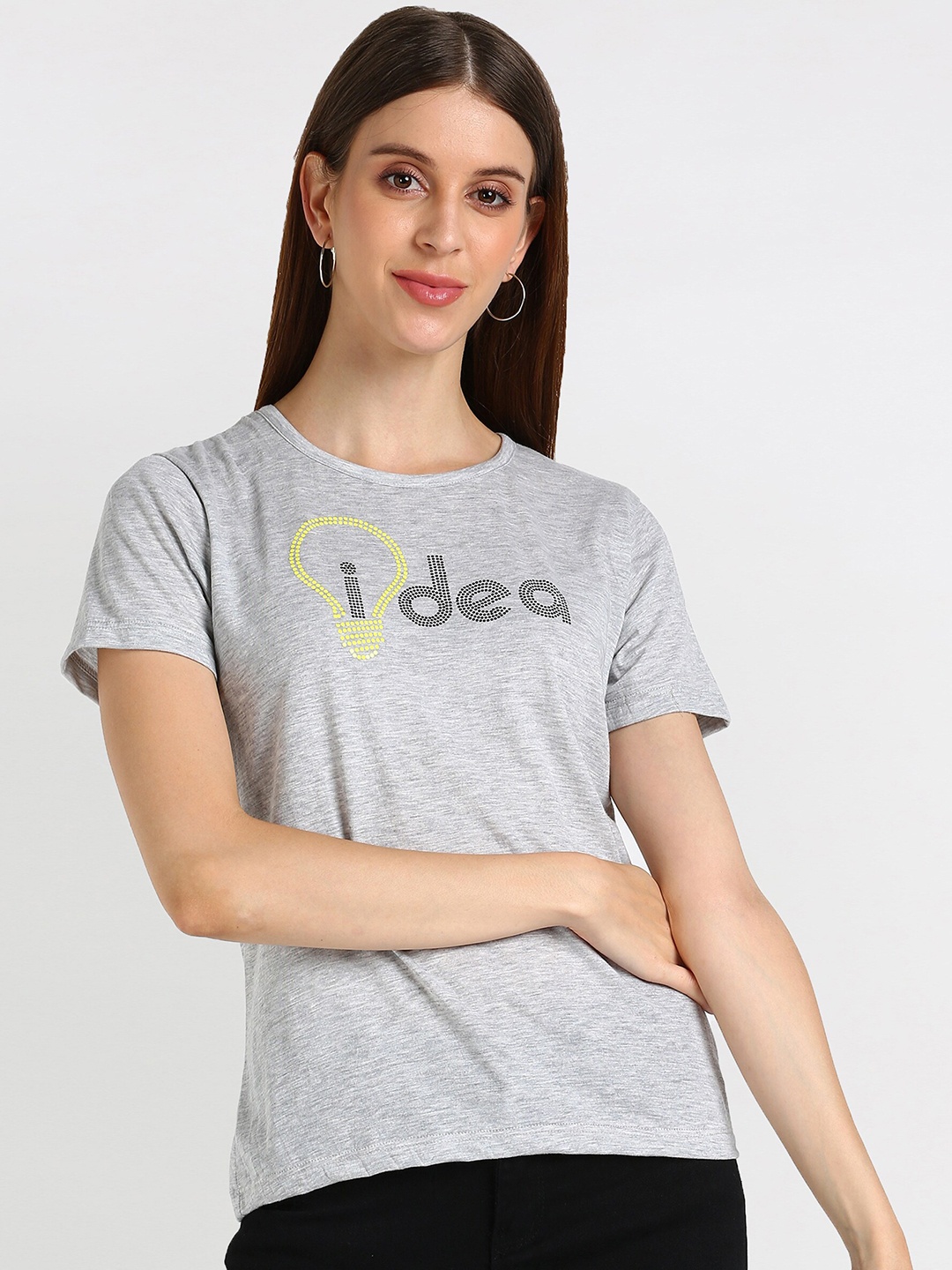 shashvi Women Grey Typography Printed T-shirt