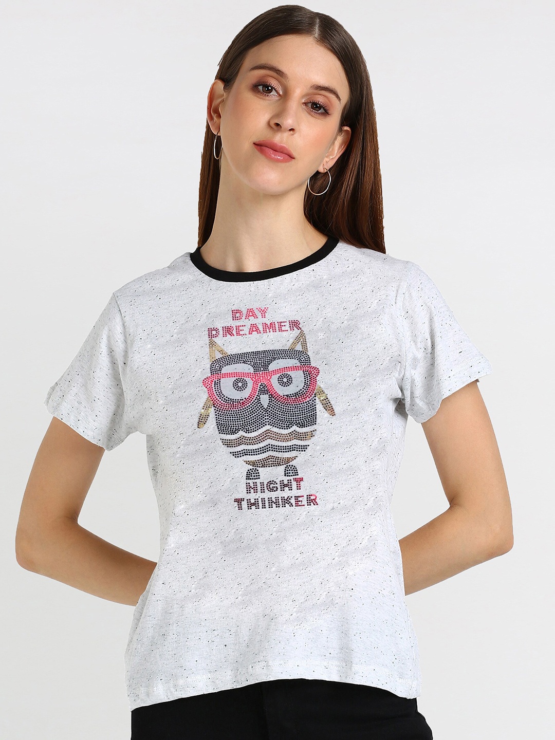 

shashvi Women White Printed Extended Sleeves T-shirt