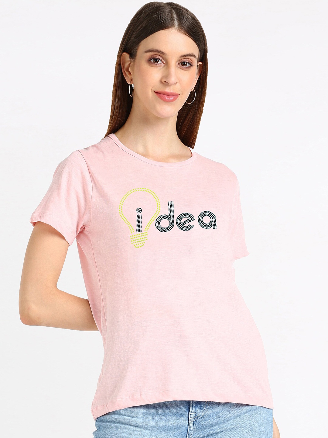 

shashvi Women Tan Typography Printed T-shirt