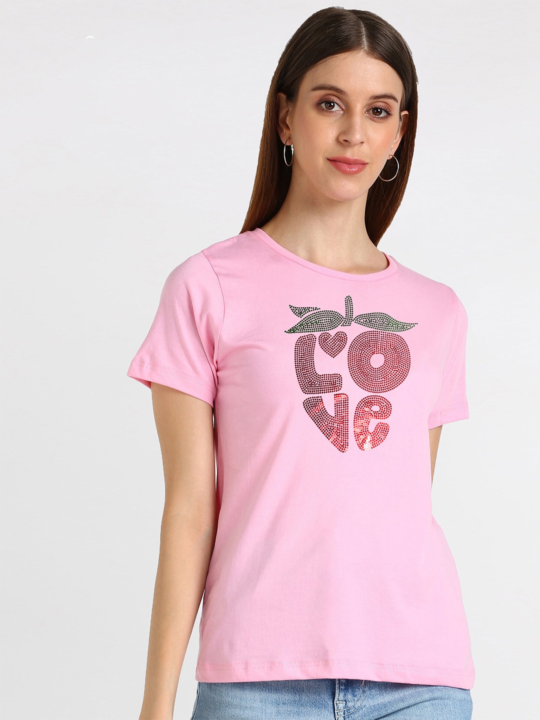 

shashvi Women Pink Typography Printed T-shirt