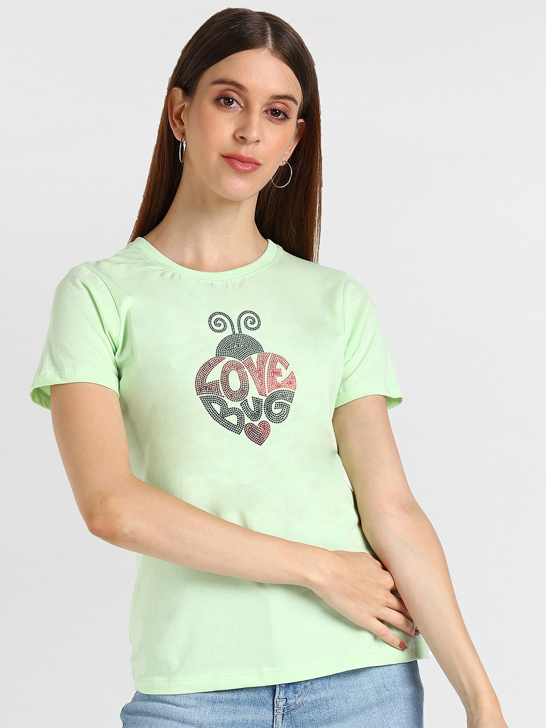

shashvi Women Green Printed Cotton T-shirt