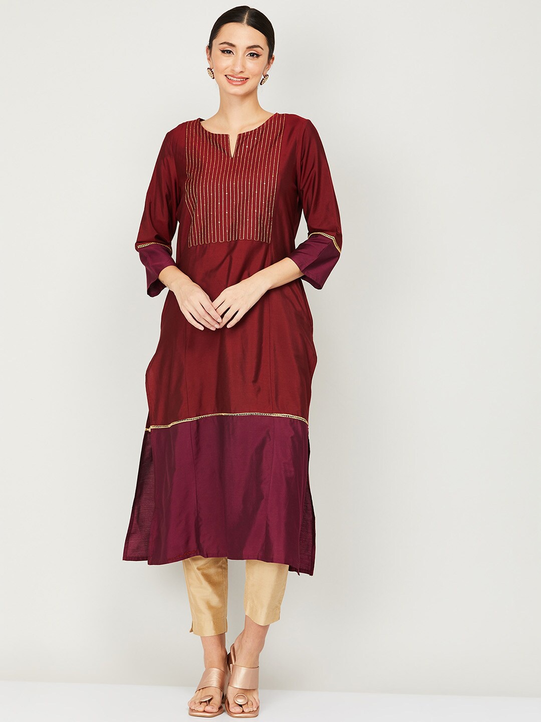 

Melange by Lifestyle Women Red Yoke Design Thread Work Kurta