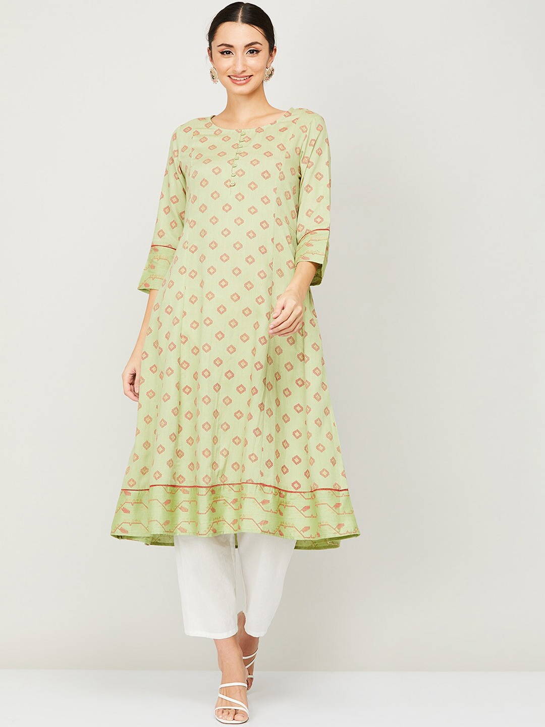 

Melange by Lifestyle Women Green Geometric Printed Kurta