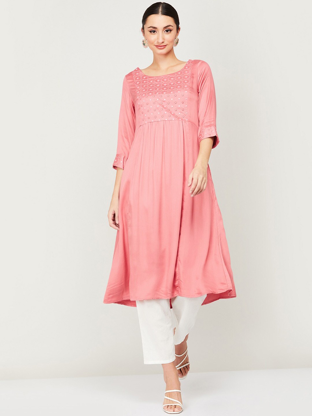 

Melange by Lifestyle Women Pink Ethnic Motifs Yoke Design Kurta