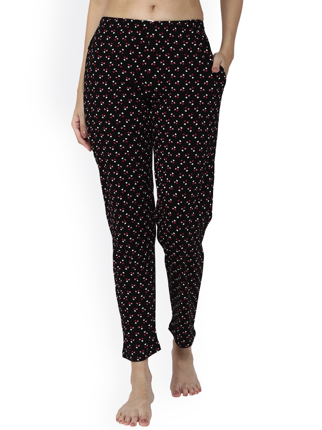 

DYCA Women Black Printed Mid-Rise Cotton Lounge Pants