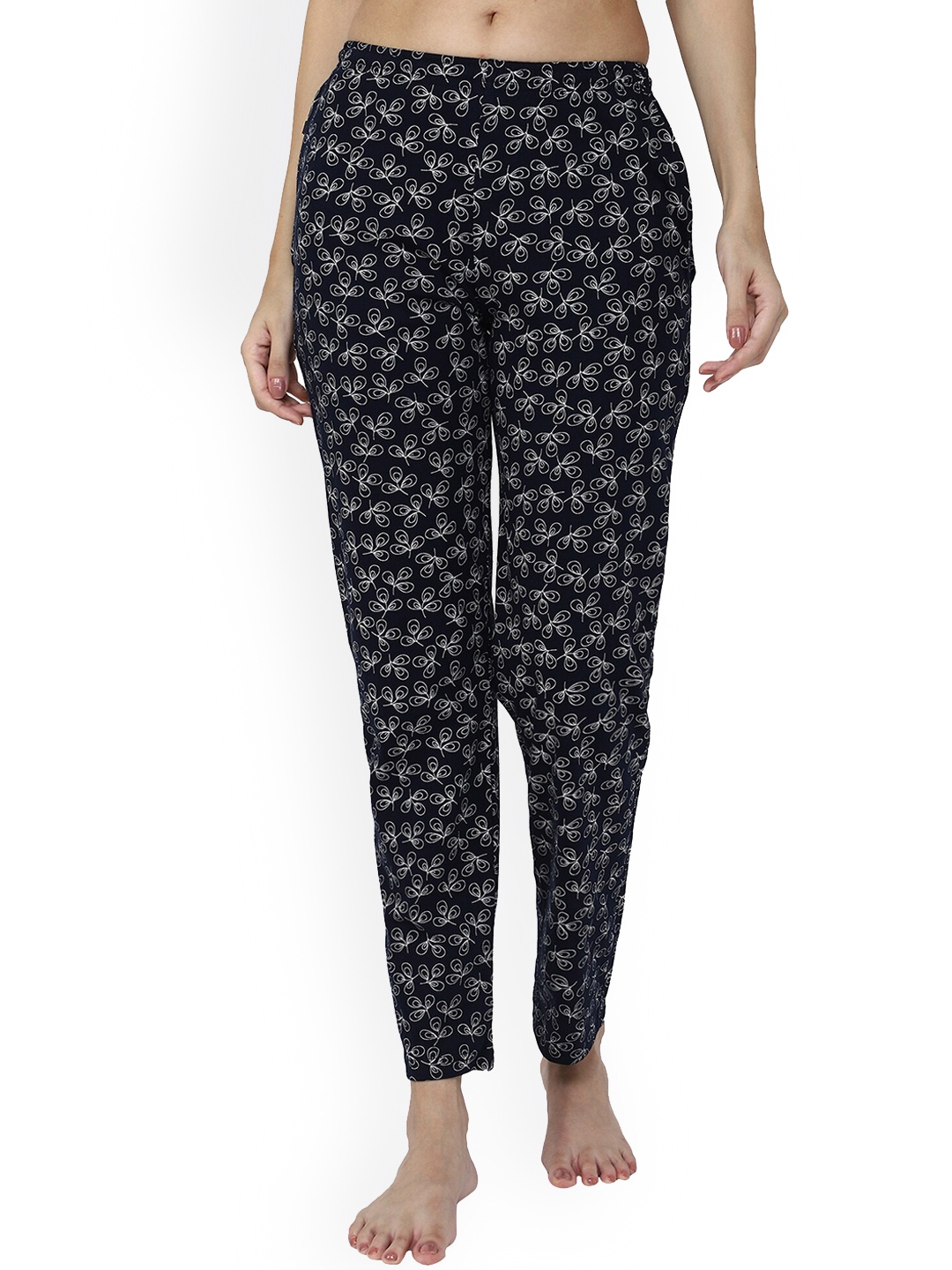 

DYCA Women Navy Blue Printed Cotton Lounge Pants