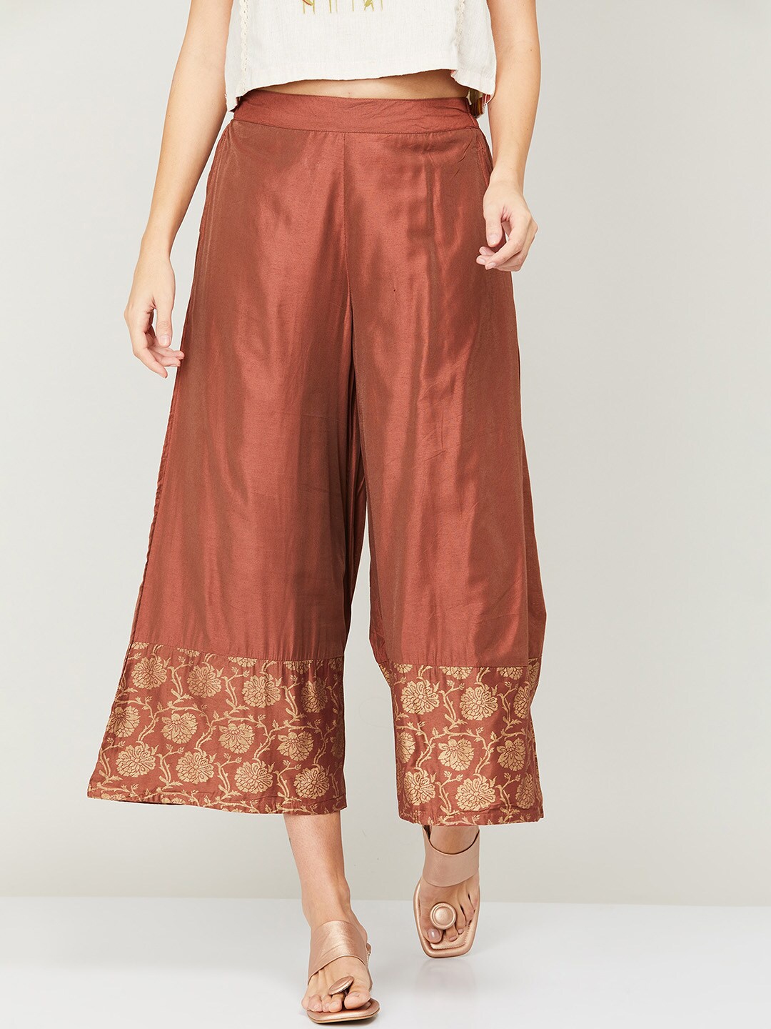 

Melange by Lifestyle Women Maroon & Gold-Toned Embellished Palazzos