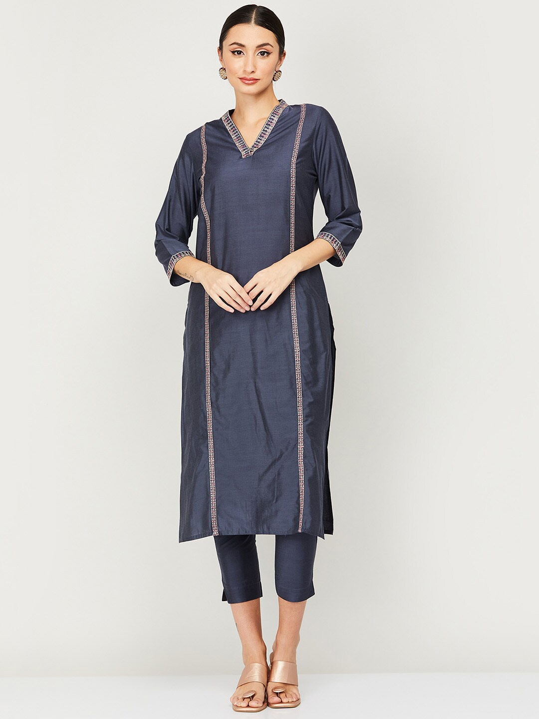 

Melange by Lifestyle Women Navy Blue Kurta with Trousers & With Dupatta