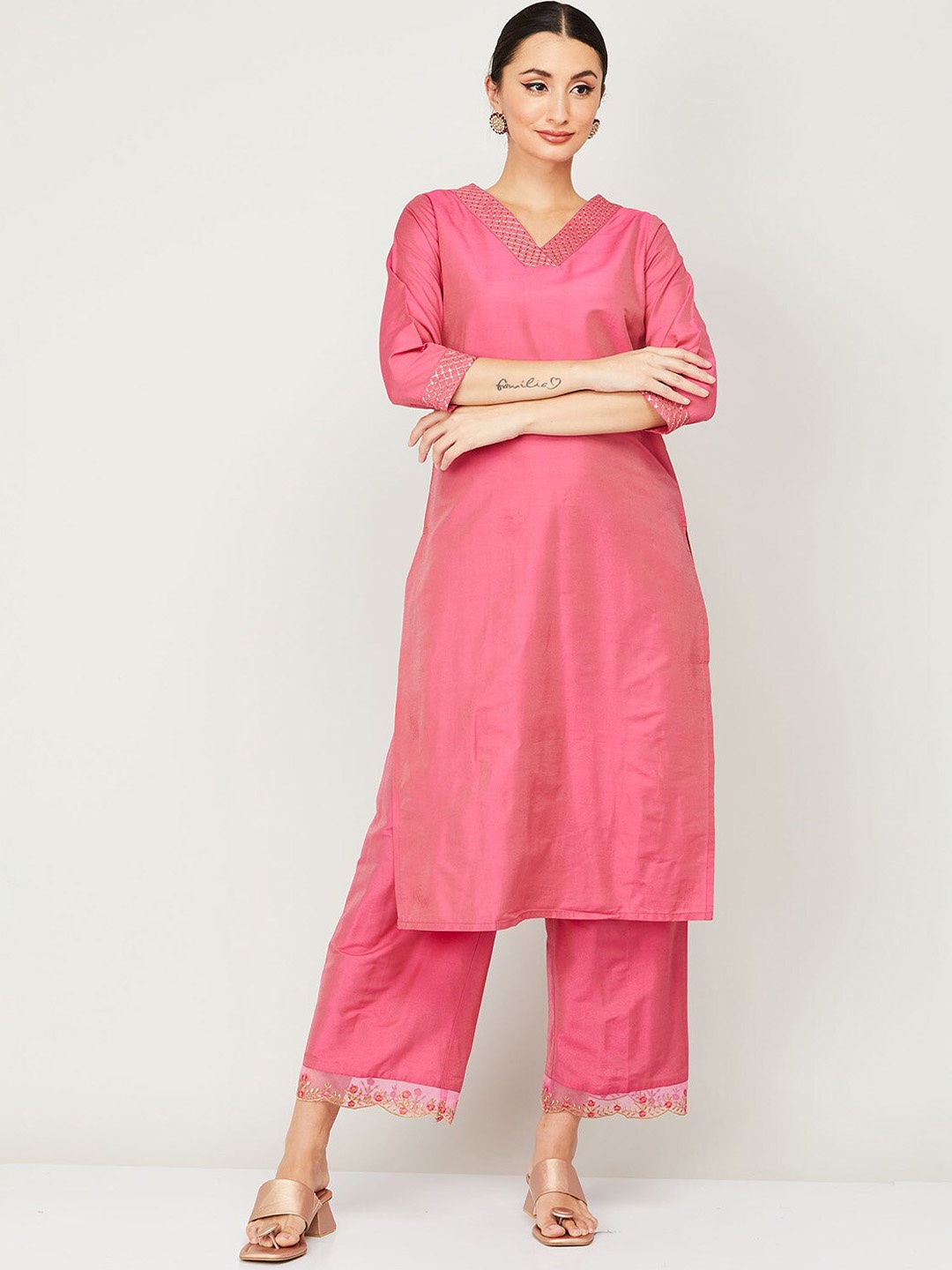 

Melange by Lifestyle Women Pink Kurta with Palazzos & With Dupatta