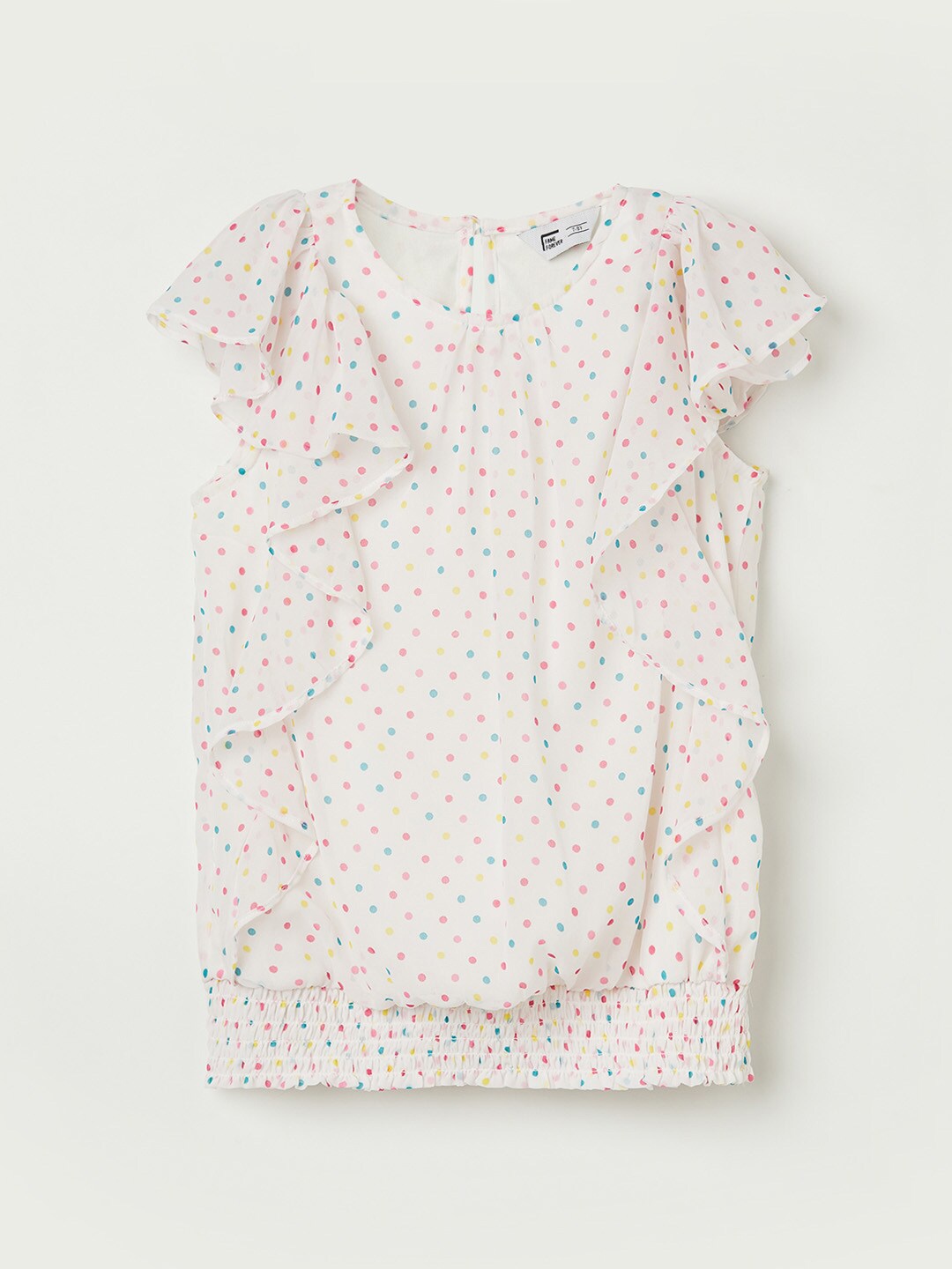 

Fame Forever by Lifestyle Off White & Blue Polka Dots Printed A-Line Dress