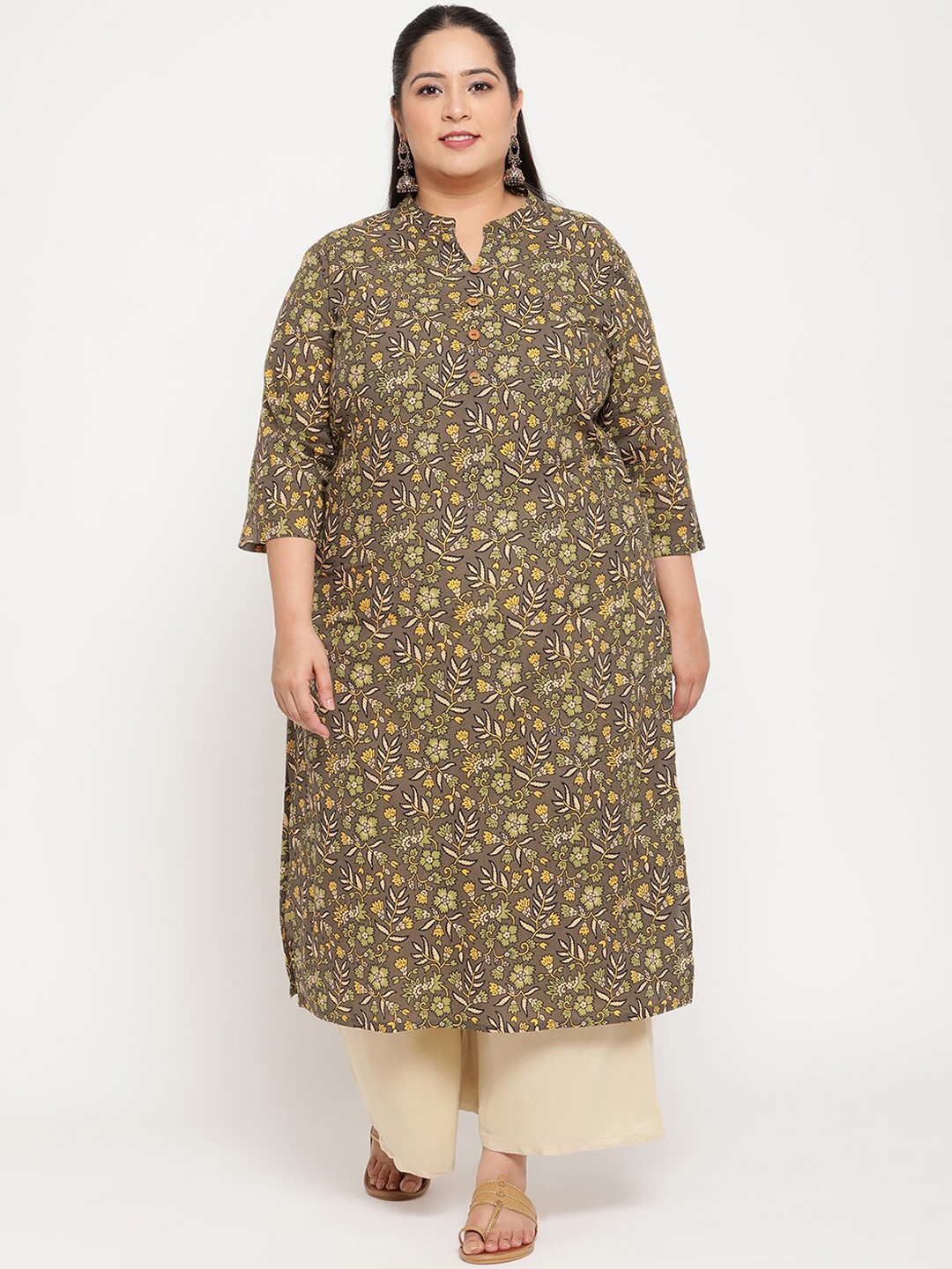 

Sringam Women Green & Beige Floral Printed Kurta