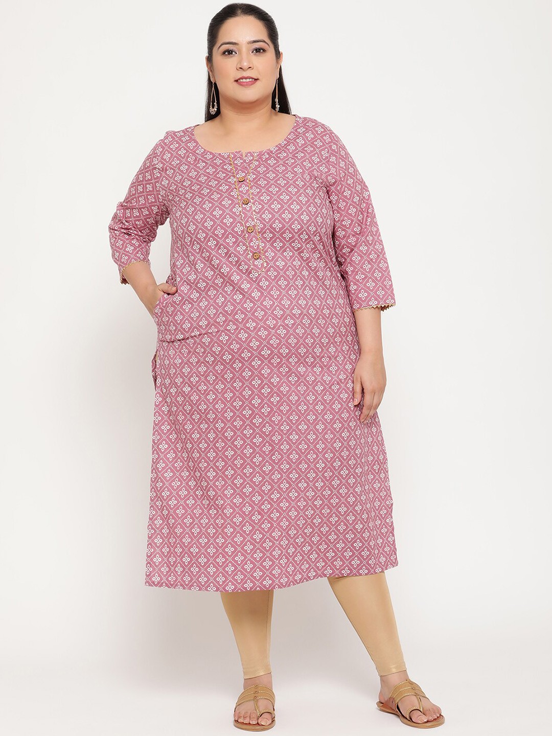 

Sringam Plus Size Women Pink Ethnic Motifs Printed Kurta