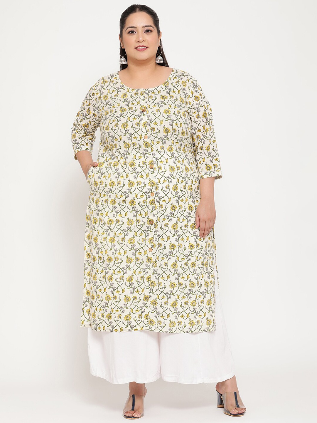 Sringam Women Off White Geometric Printed Kurta