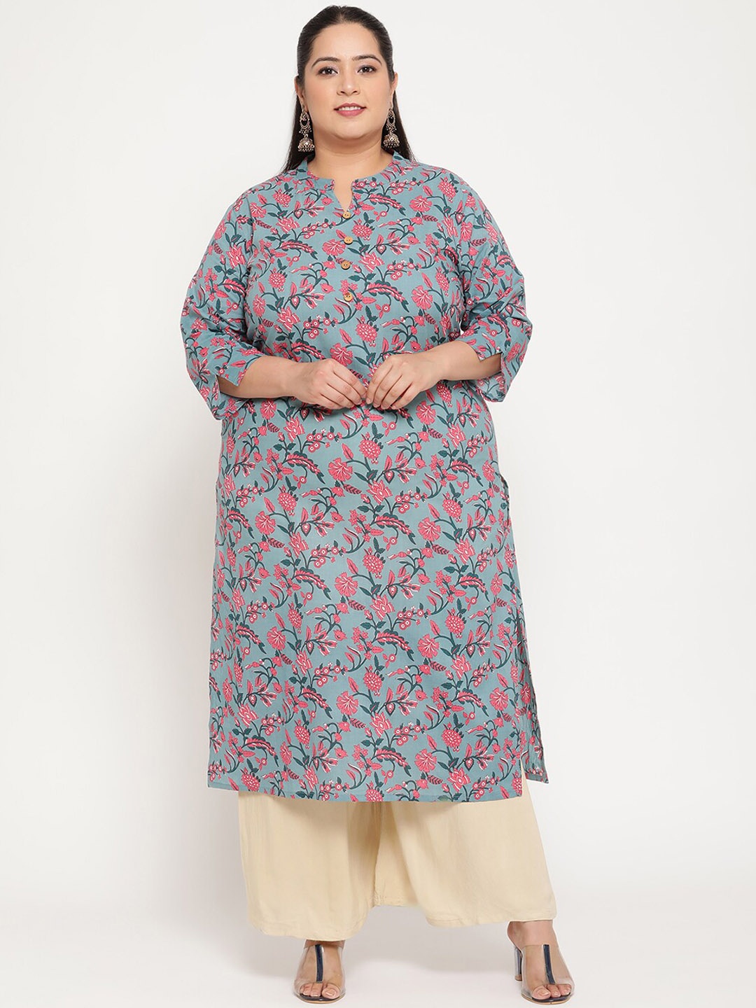 

Sringam Women Blue Floral Printed Kurta