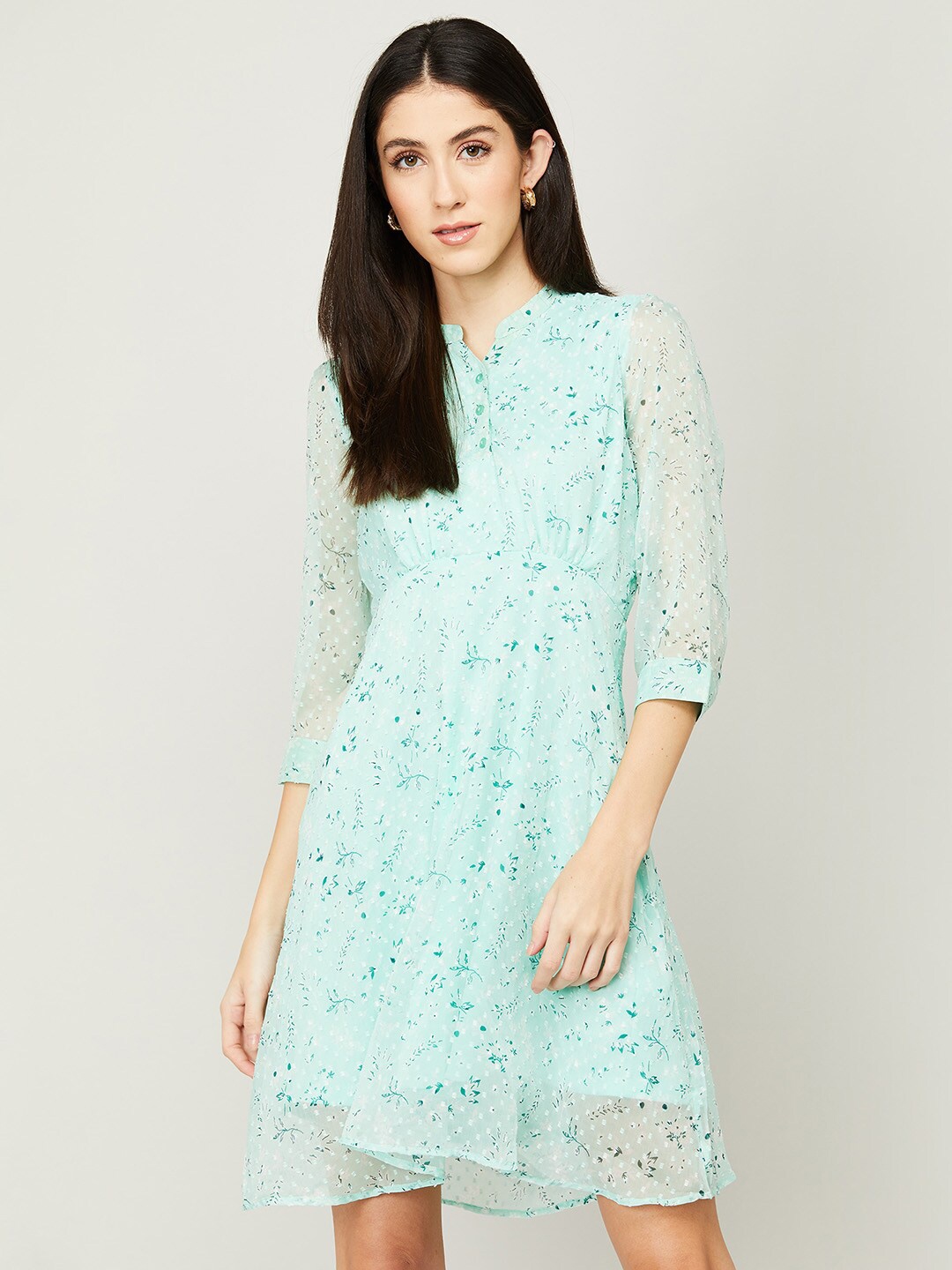 

Fame Forever by Lifestyle Women Sea Green Floral Polyester A-Line Dress