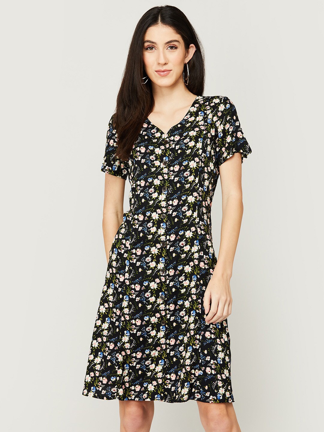 

Fame Forever by Lifestyle Women Black Floral Viscose Rayon A-Line Dress
