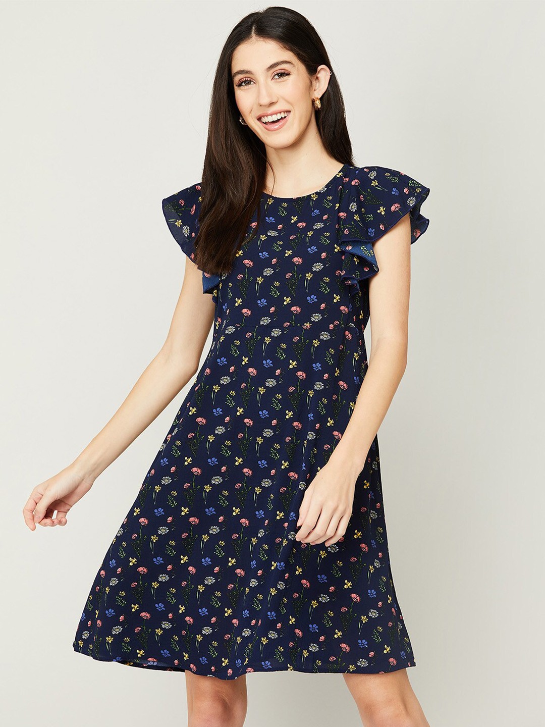 

Fame Forever by Lifestyle Navy Blue Floral A-Line Dress