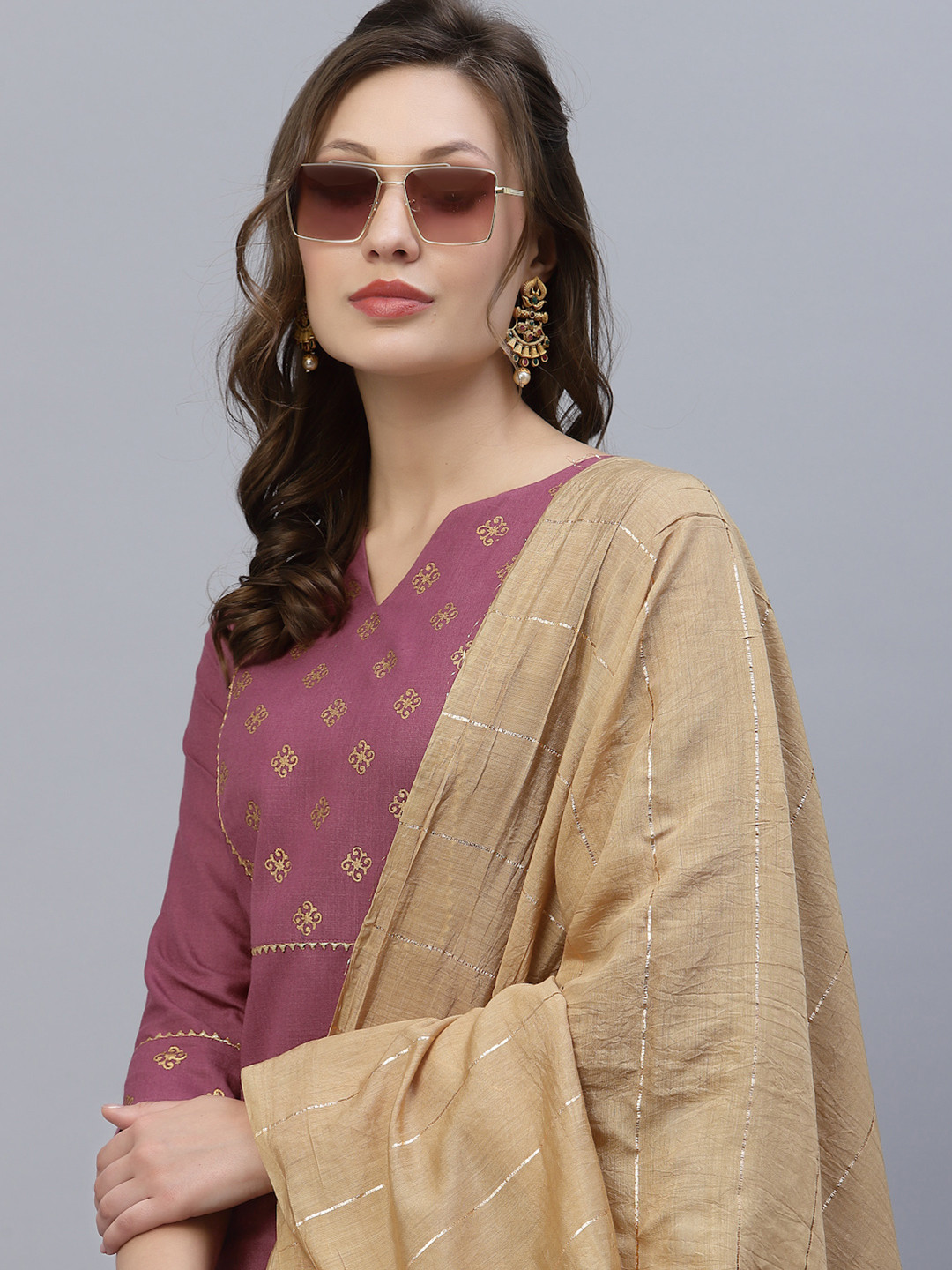 

SKYLEE Women Pink Ethnic Motifs Embroidered Kurta with Palazzos & With Dupatta