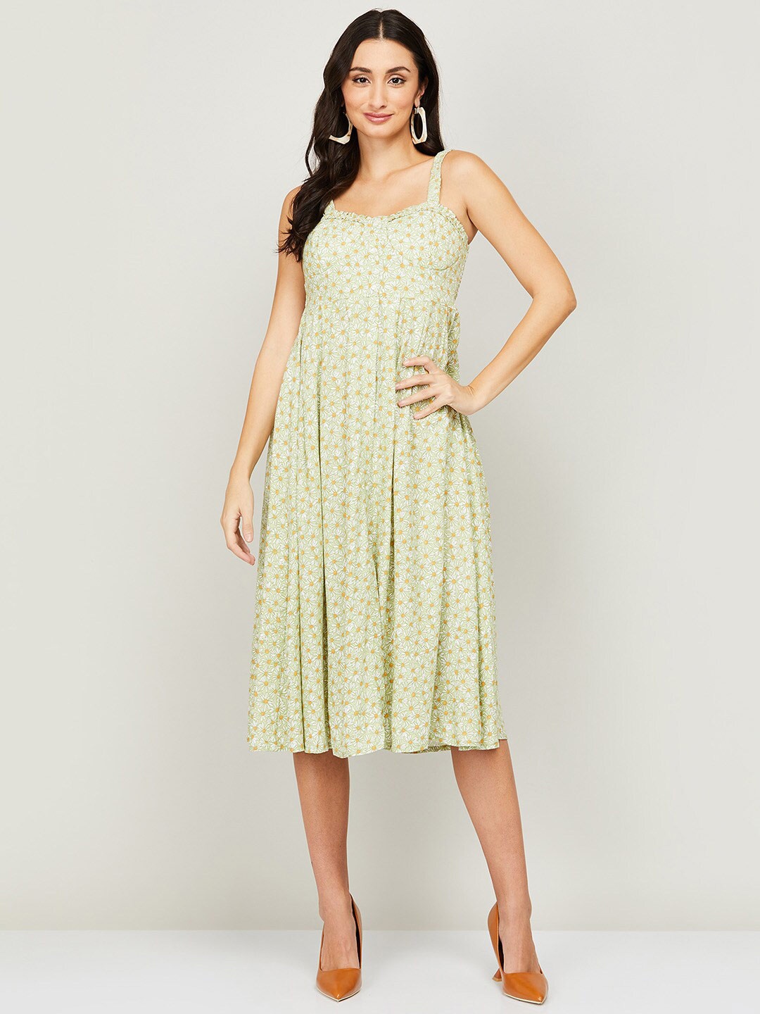 

Ginger by Lifestyle Green Floral A-Line Midi Dress