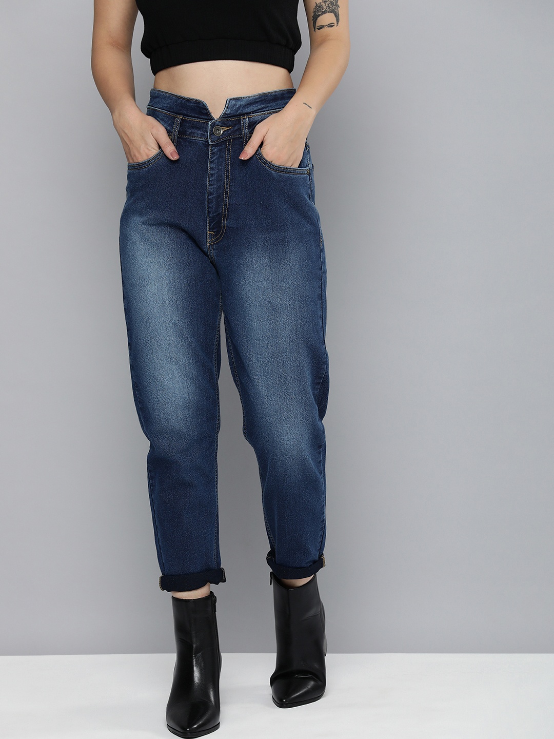 

Flying Machine Women Blue Mom Fit High-Rise Heavy Fade Stretchable Jeans