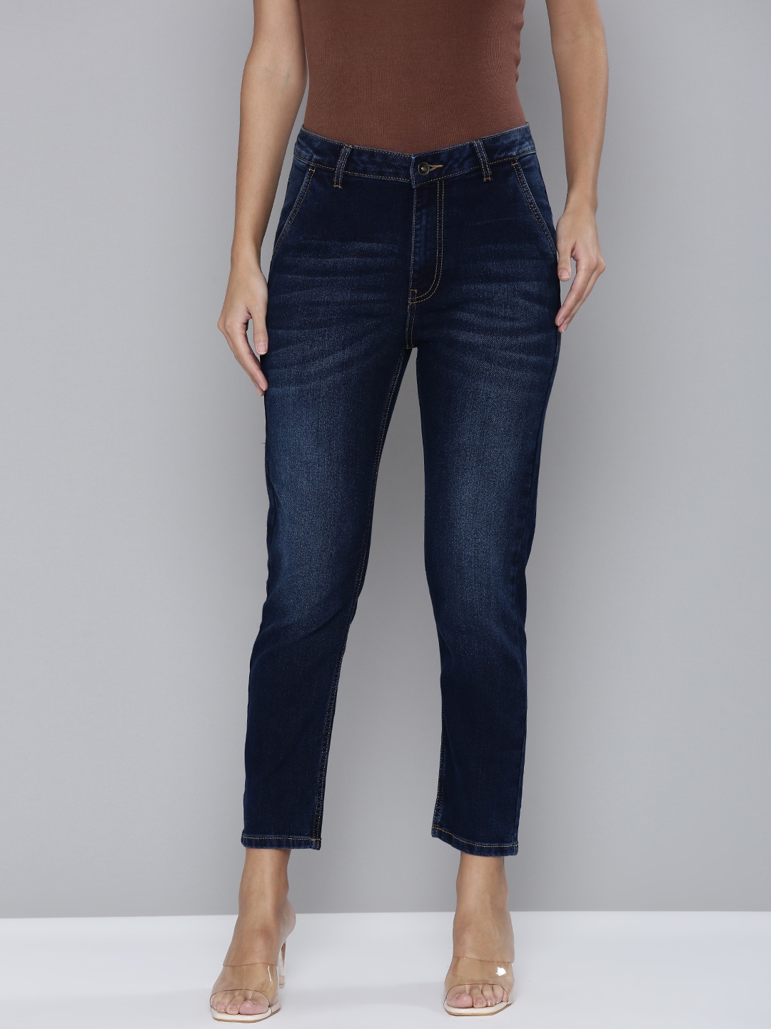 

Flying Machine Women Navy Blue Slim Fit High-Rise Light Fade Stretchable Jeans