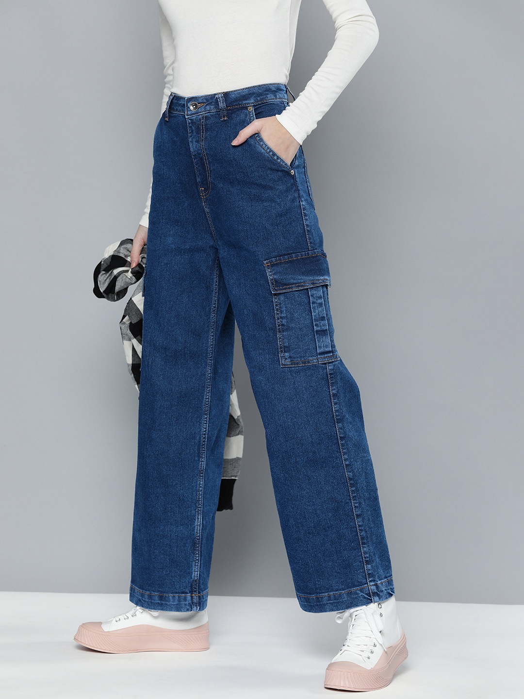 

Flying Machine Women Blue Wide Leg High-Rise Light Fade Stretchable Jeans