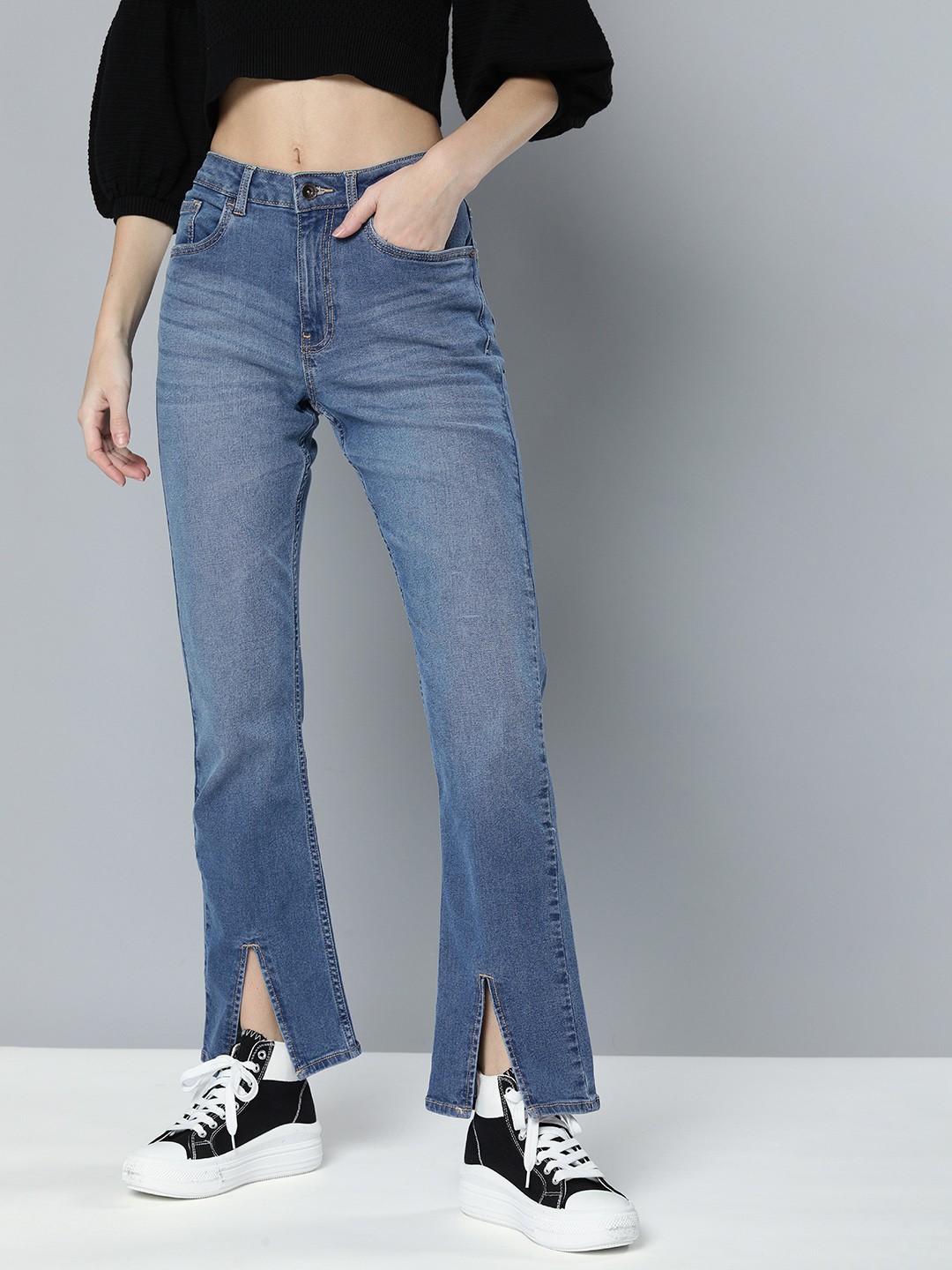 

Flying Machine Women Blue Straight Fit High-Rise Light Fade Stretchable Jeans