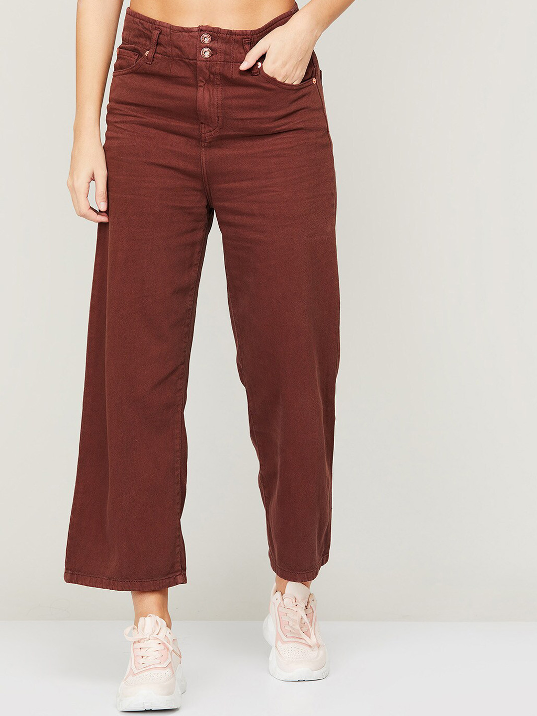 

Ginger by Lifestyle Women Brown Cotton Wide Leg Jeans