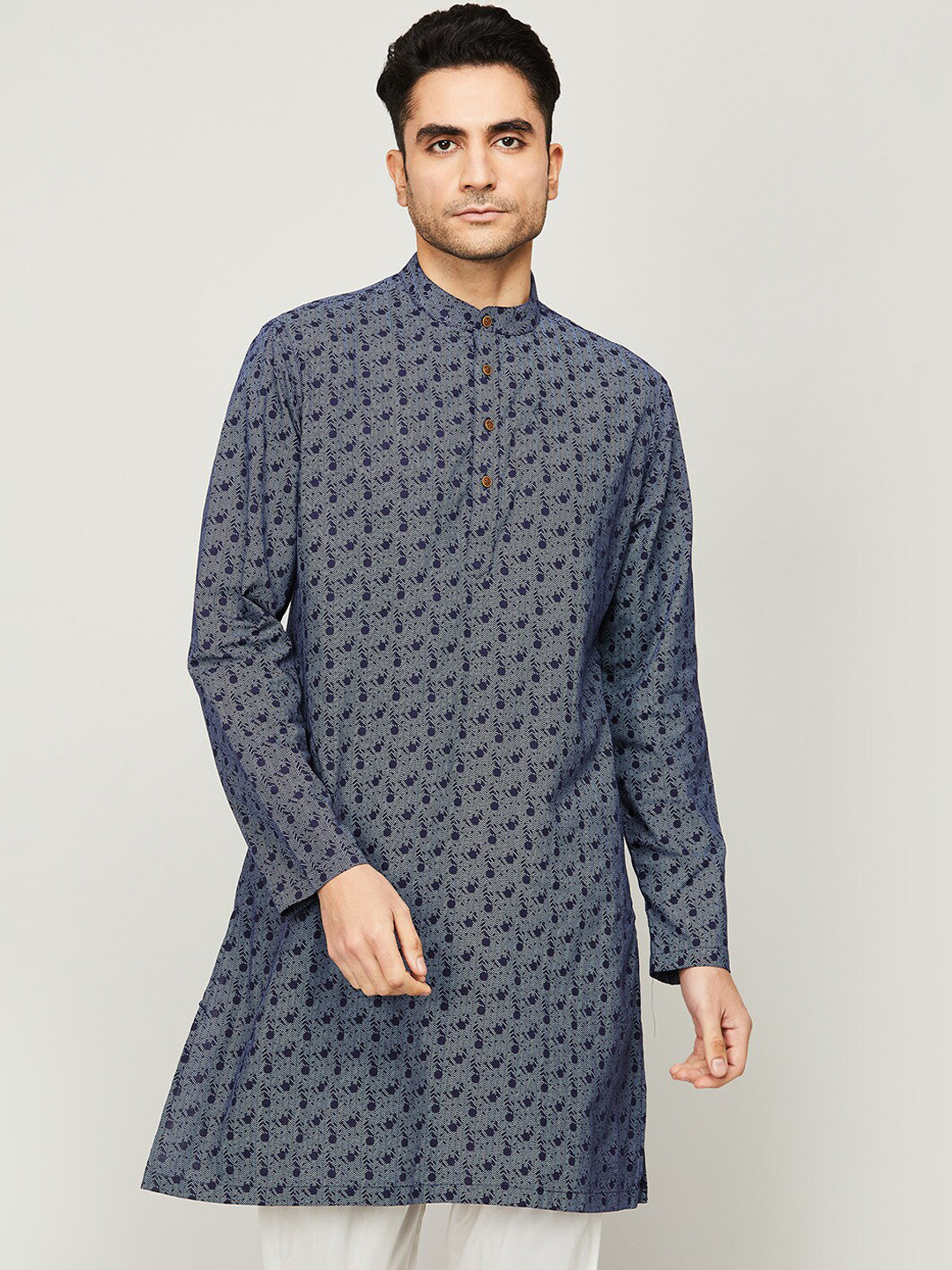 

Melange by Lifestyle Men Navy Blue Printed Cotton Kurta