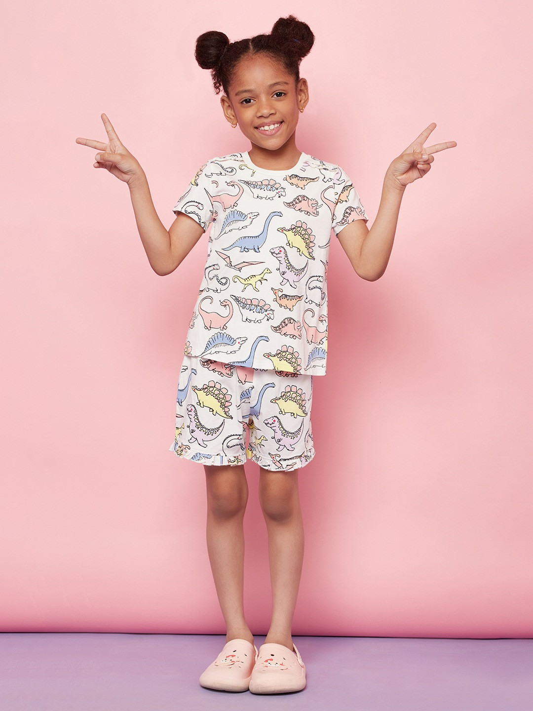 

SPUNKIES Girls White & Blue Printed Night suit