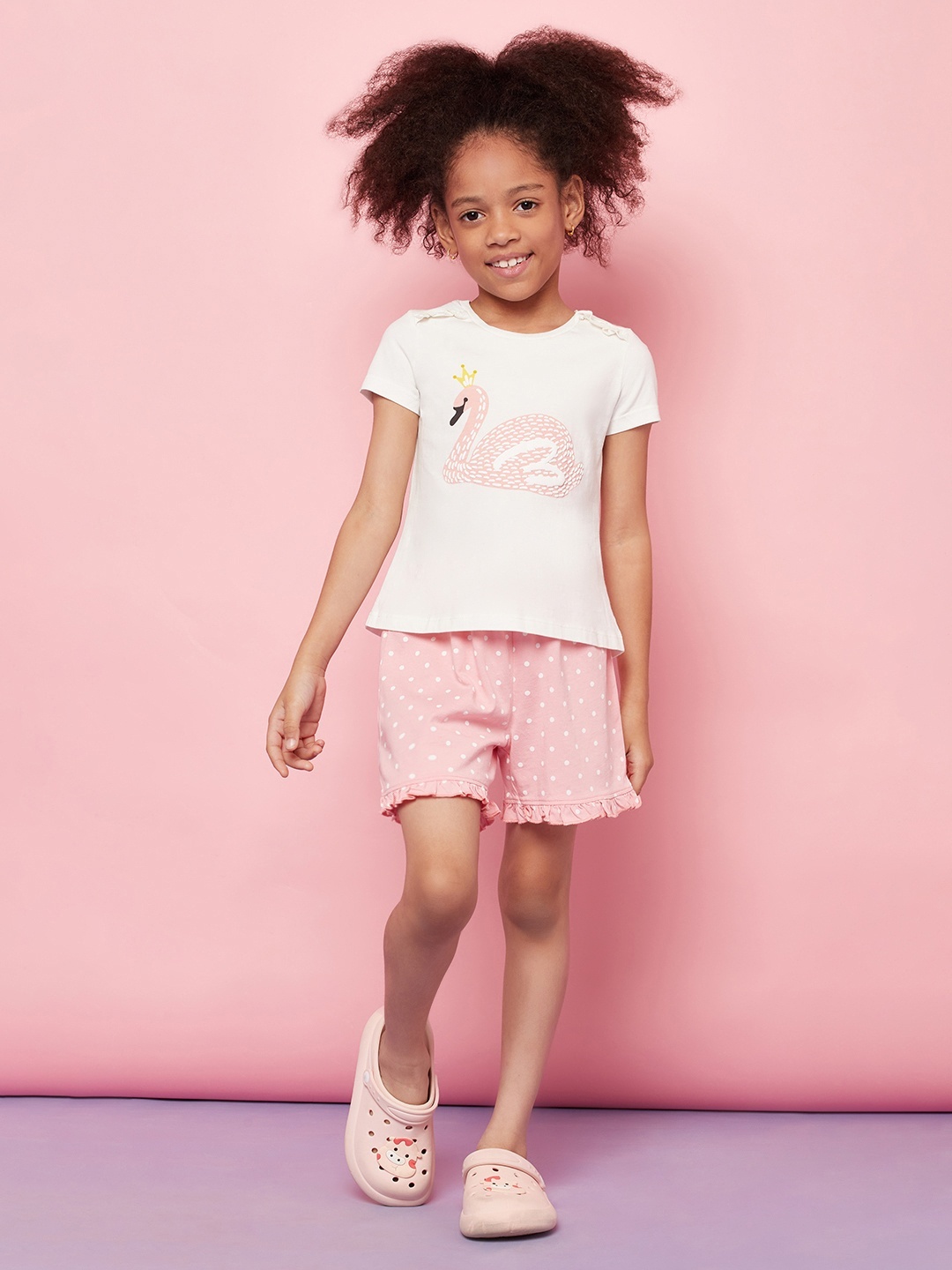 

SPUNKIES Girls Pink & Yellow Printed Night suit